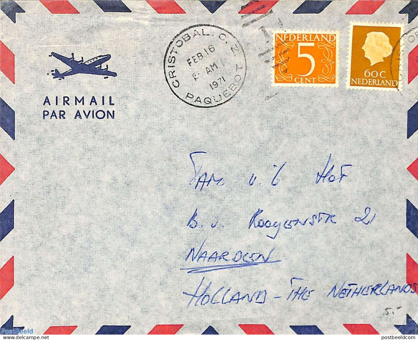 Ship Mail 1971 Cover From PAQUEBOT CRISTOBAL O.Z., Postal History, Transport - Ships And Boats - Schiffe