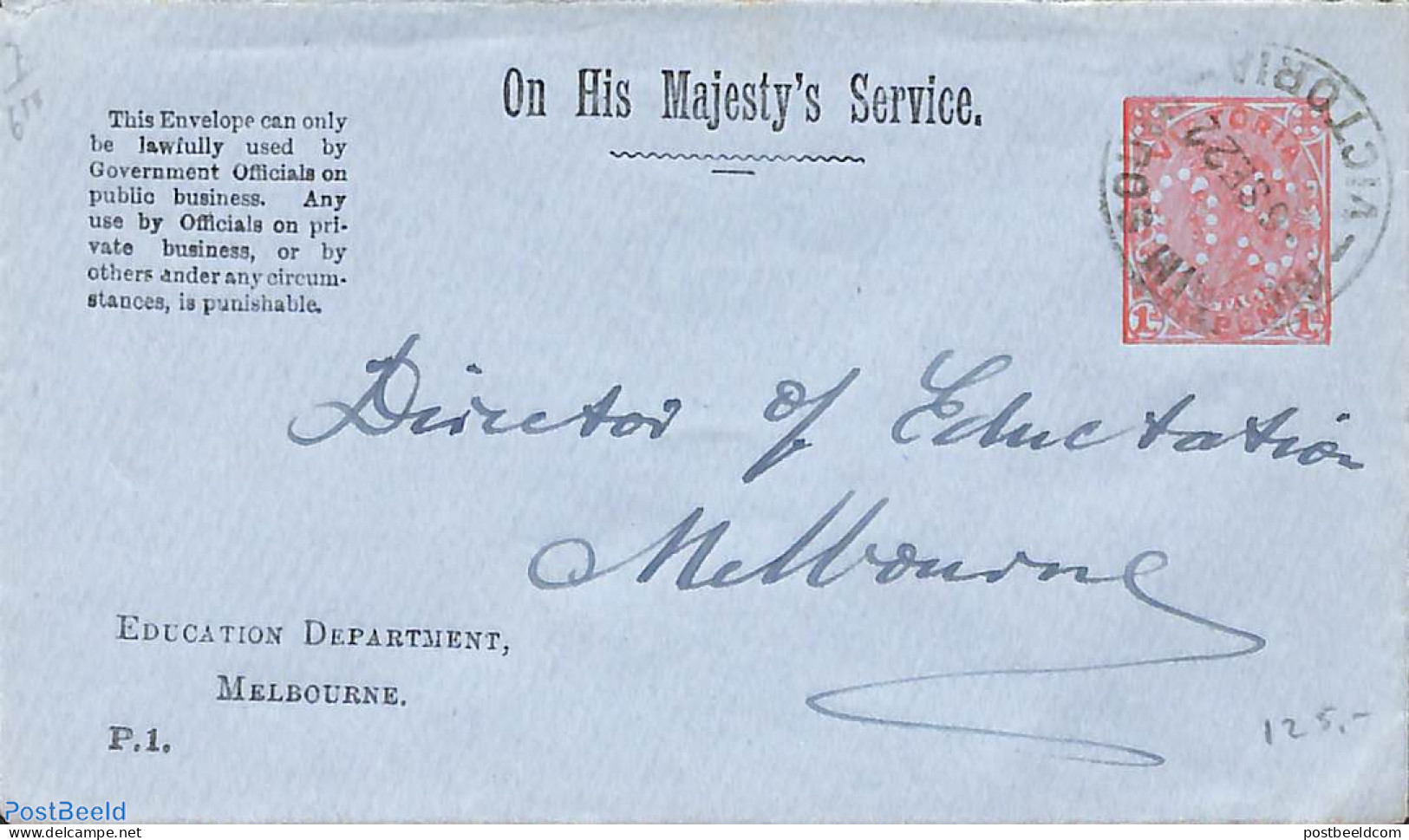 Australia, Victoria 1922 Envelope O.H.M.S. 1d, Used Postal Stationary - Autres & Non Classés