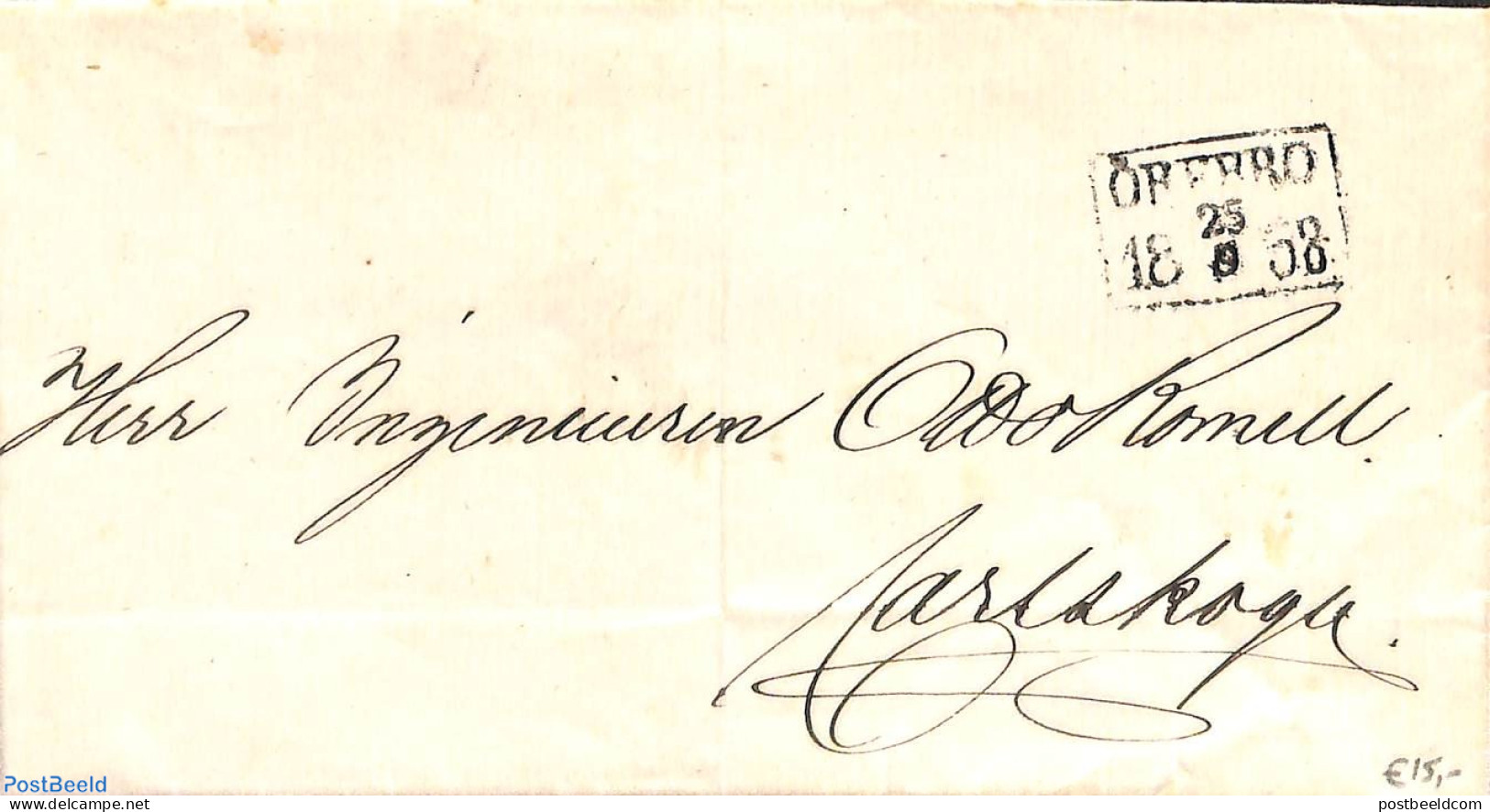 Sweden 1858 Folding Cover From örebro To Carlskoga, Postal History - Lettres & Documents