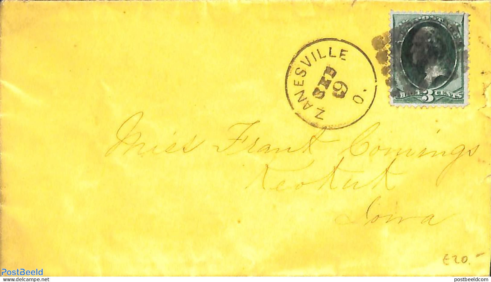 United States Of America 1870 Letter From Zanesville, Postal History - Briefe U. Dokumente