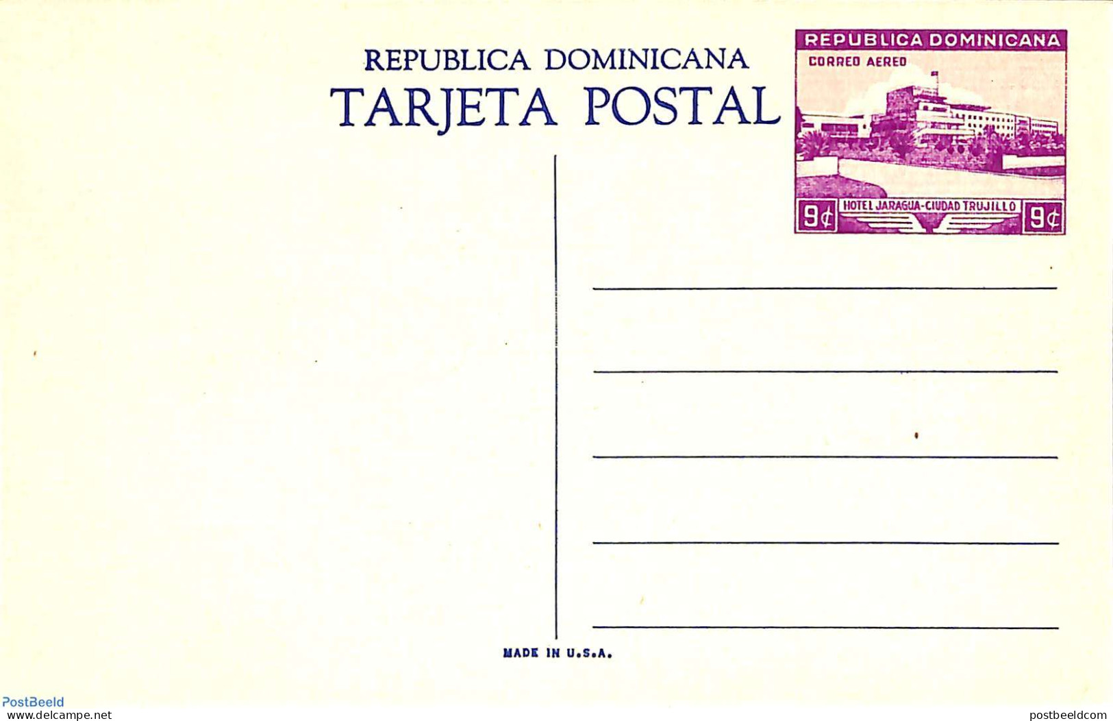 Dominican Republic 1948 Postcard 9c, Nation's Altar, Unused Postal Stationary - Sonstige & Ohne Zuordnung