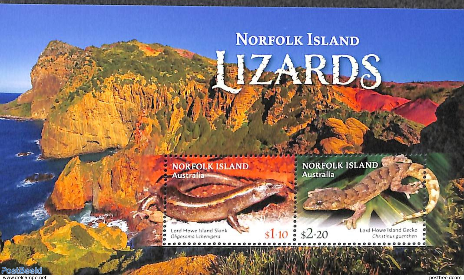 Norfolk Island 2021 Lizards S/s, Mint NH, Nature - Reptiles - Autres & Non Classés