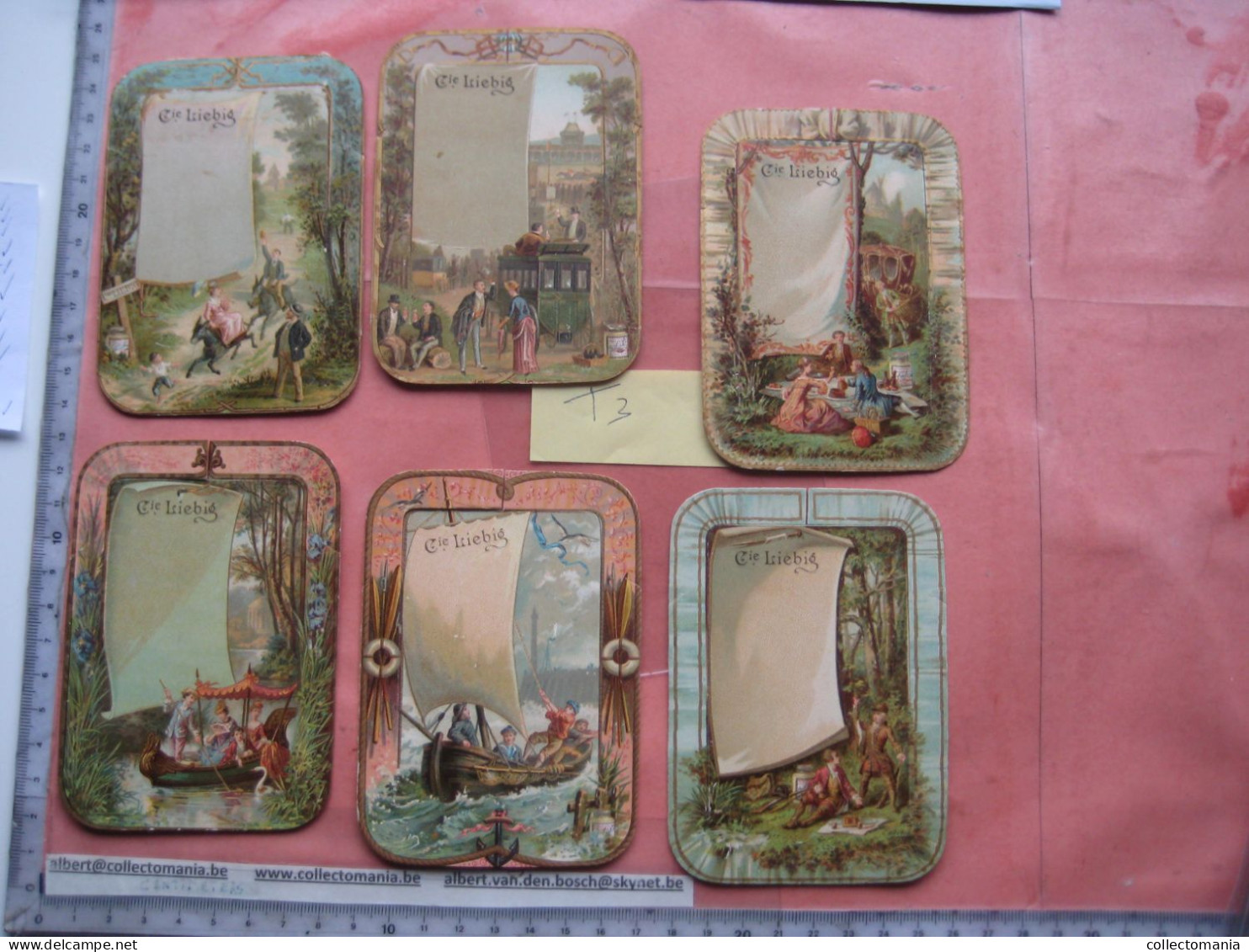 6 Cartes Chromos, 1886, Liebig Compagnie Complete Set  Tischkarten, Cartes De Table Nr 3 : Leisure Pursuits I  - VG - Liebig