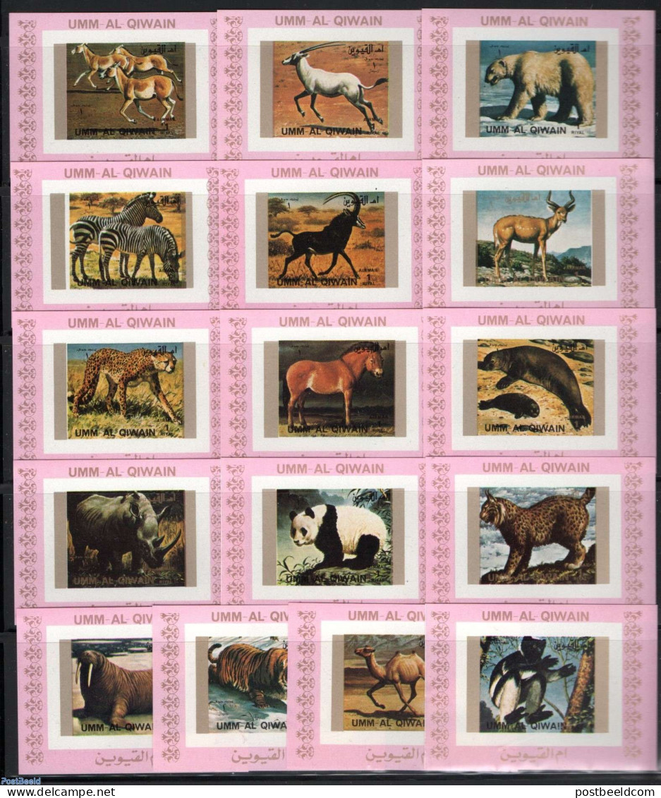 Umm Al-Quwain 1972 Animals 16 S/s Pink Imperforated, Mint NH, Nature - Animals (others & Mixed) - Bears - Cat Family -.. - Umm Al-Qaiwain