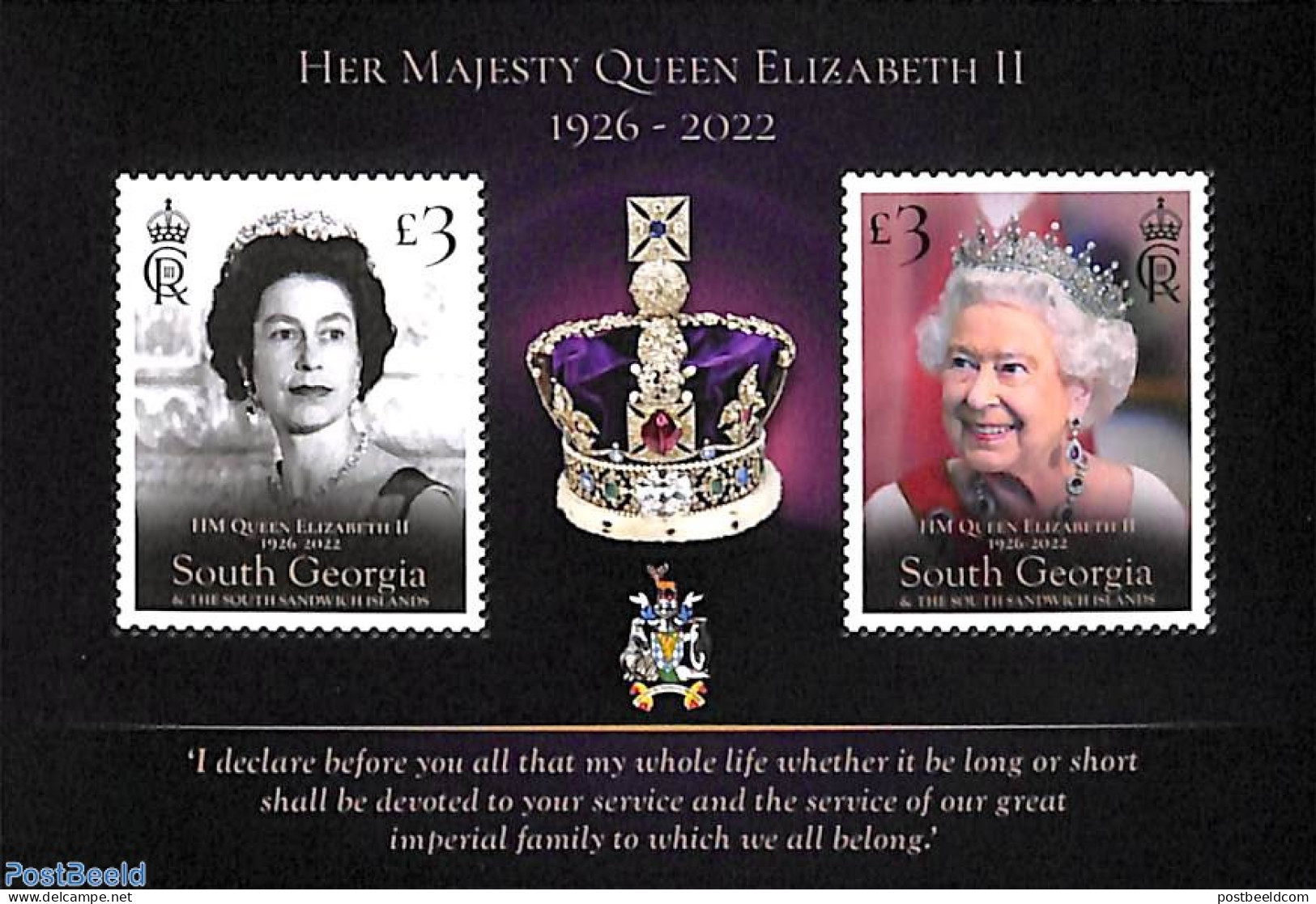 South Georgia / Falklands Dep. 2023 Queen Elizabeth II, In Memoriam S/s, Mint NH, History - Kings & Queens (Royalty) - Royalties, Royals