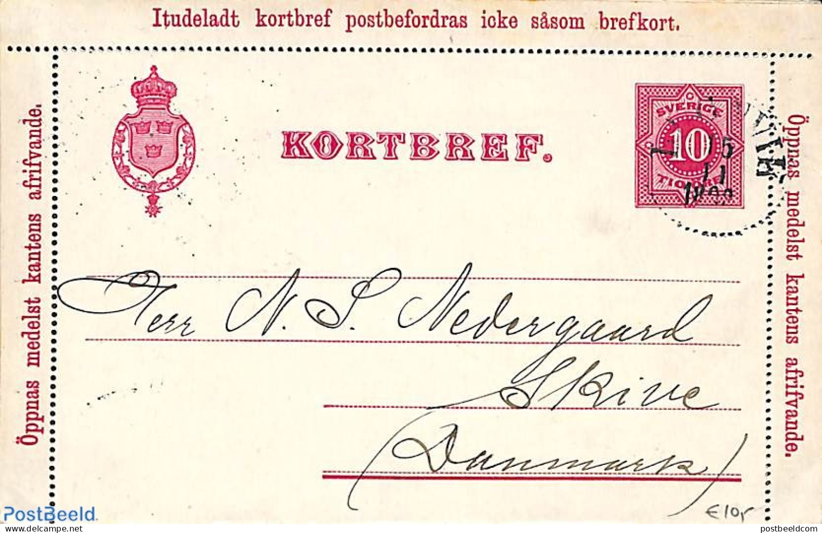 Sweden 1892 Card Letter 10ö, Used, Used Postal Stationary - Briefe U. Dokumente