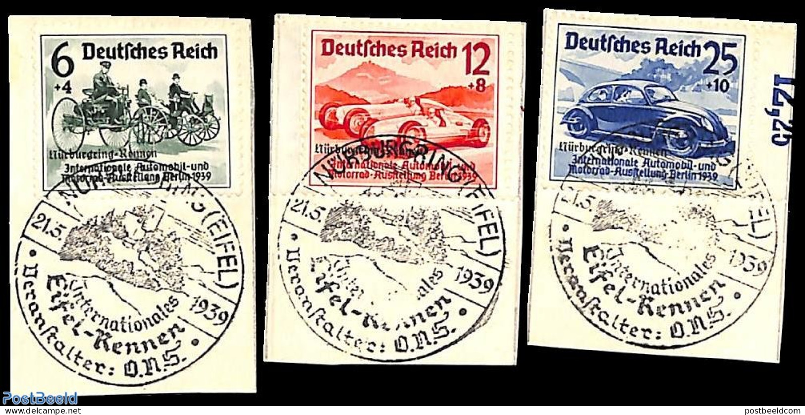 Germany, Empire 1939 Nürnburgring 3v With Special Cancellations, Used Or CTO - Gebraucht