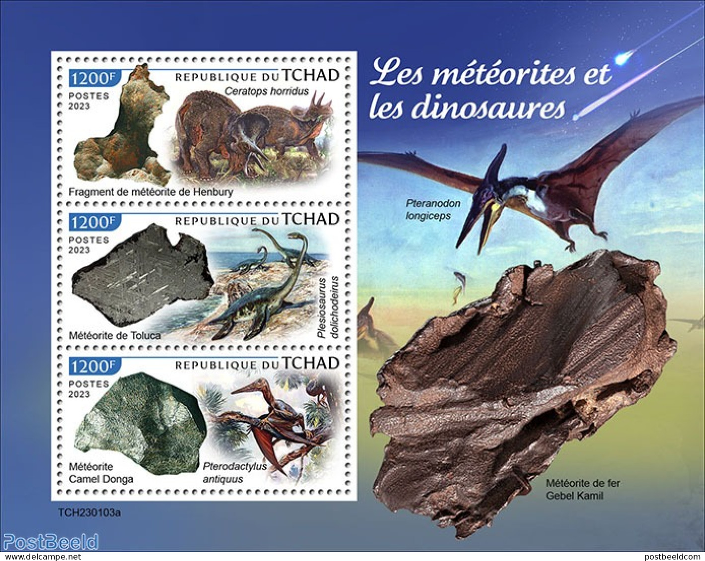 Chad 2023 Meteorites And Dinosaurs, Mint NH, Nature - Prehistoric Animals - Prehistory - Sonstige & Ohne Zuordnung