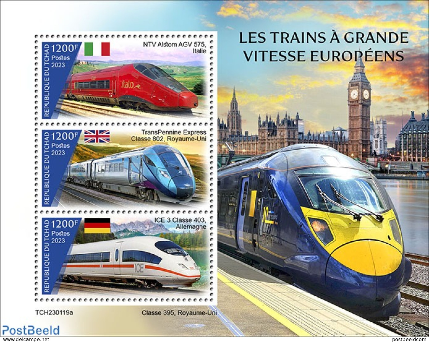 Chad 2023 European Speed Trains, Mint NH, Transport - Railways - Autres & Non Classés