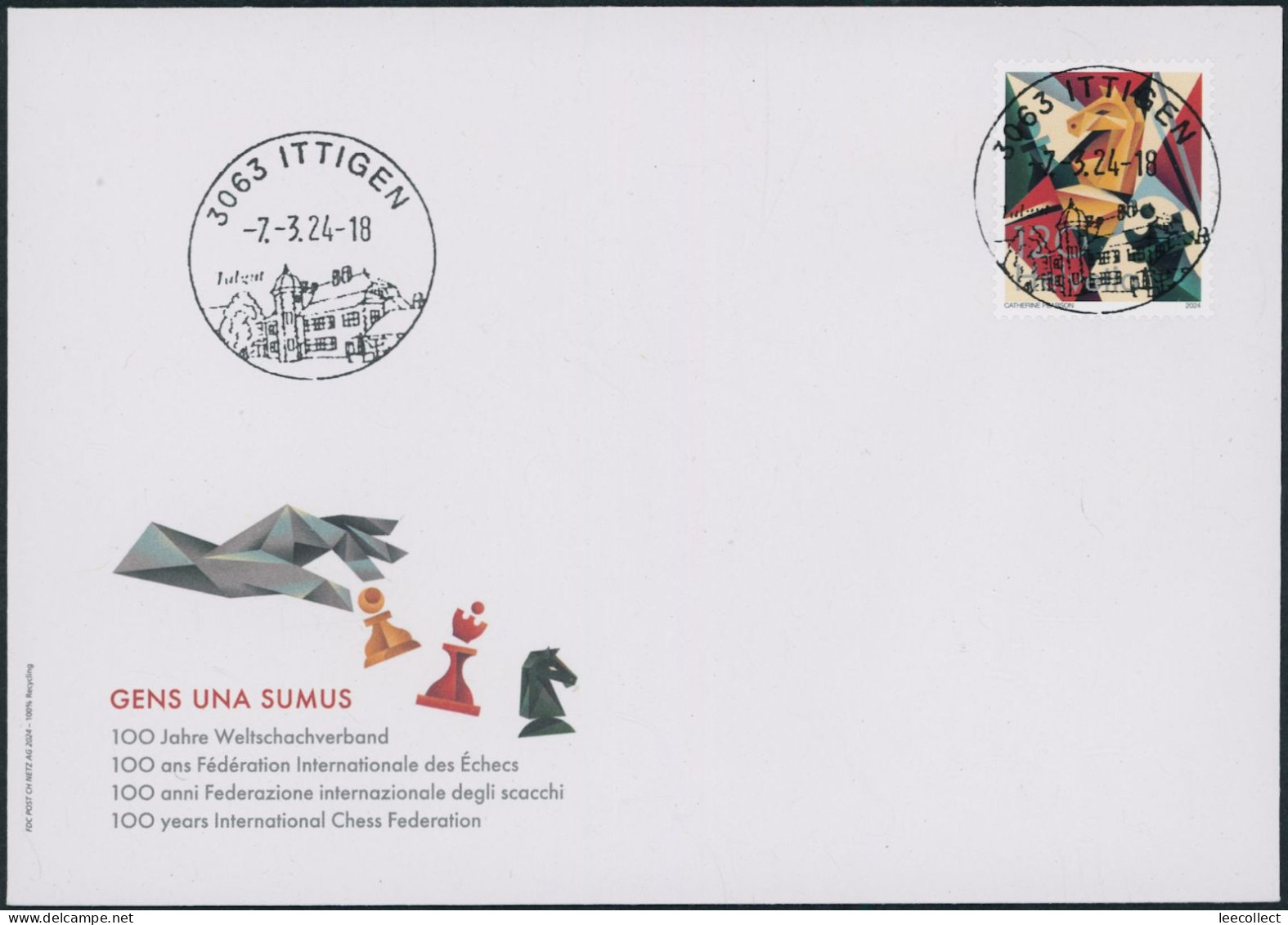 Suisse - 2024 - Weltschachverband - Ersttagsbrief FDC ET - Ersttag Voll Stempel - Brieven En Documenten