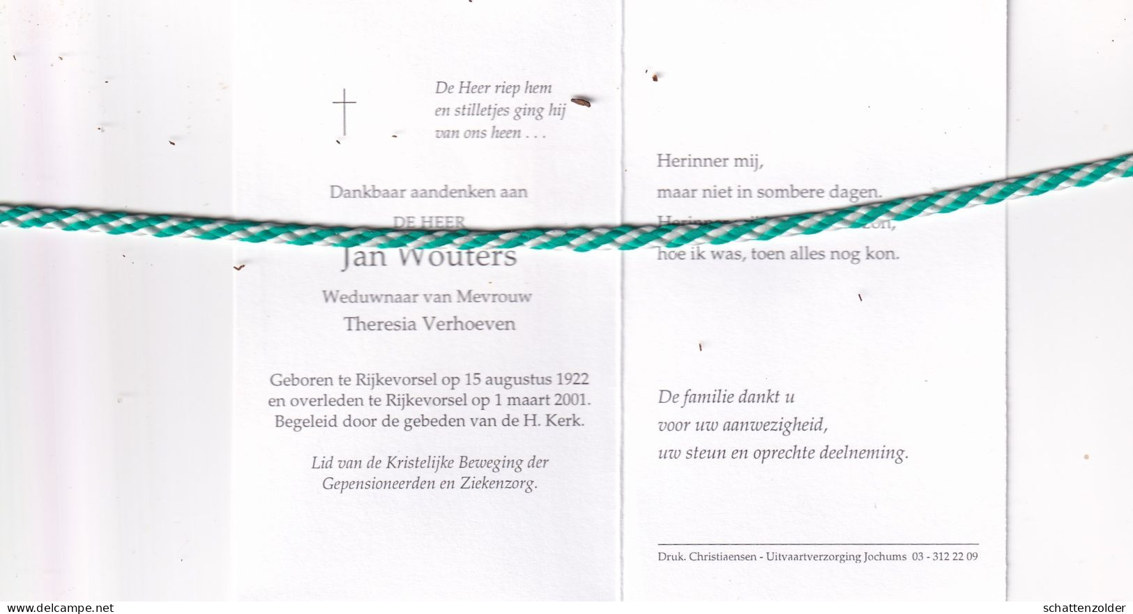 Jan Wouters-Verhoeven, Rijkevorsel 1922, 2001. Foto - Obituary Notices