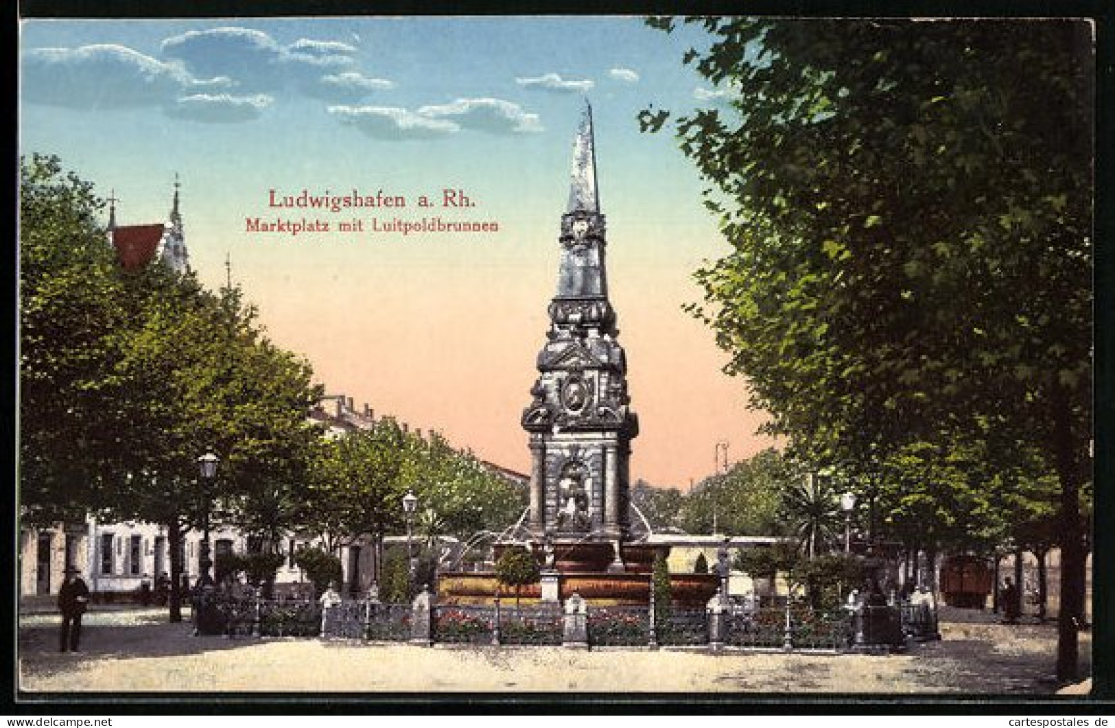 AK Ludwigshafen A. Rh., Marktplatz Mit Luitpoldbrunnen  - Ludwigshafen