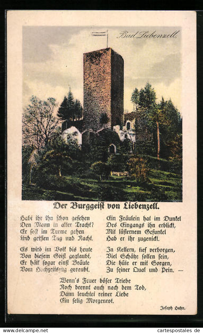 AK Bad Liebenzell, Ortspartie Mit Turm, Gedicht Burggeist  - Sonstige & Ohne Zuordnung