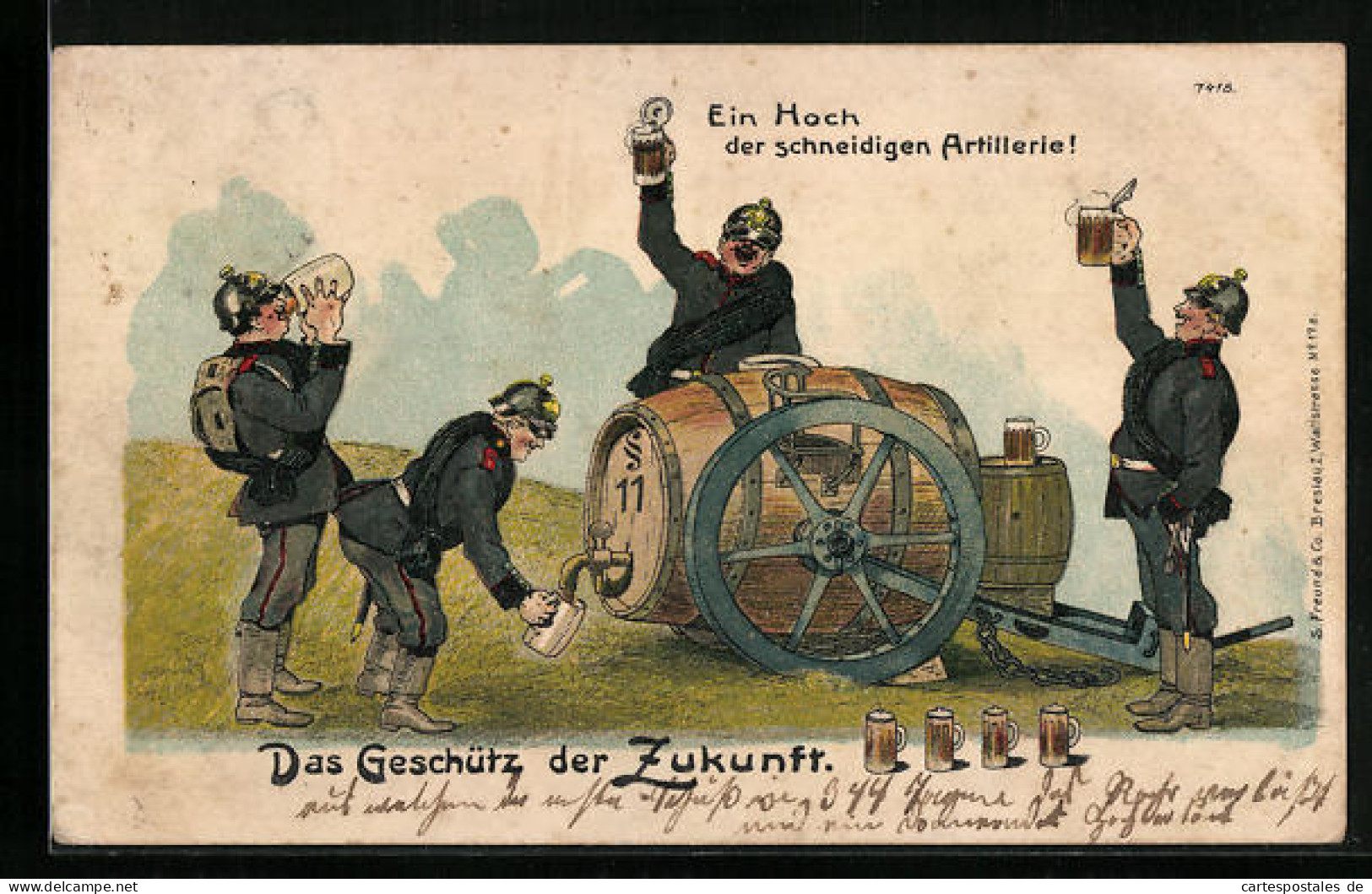 Lithographie Das Geschütz Der Zukunft Soldaten Der Artillerie Mit Bierfass, Zukunft  - Guerra 1914-18