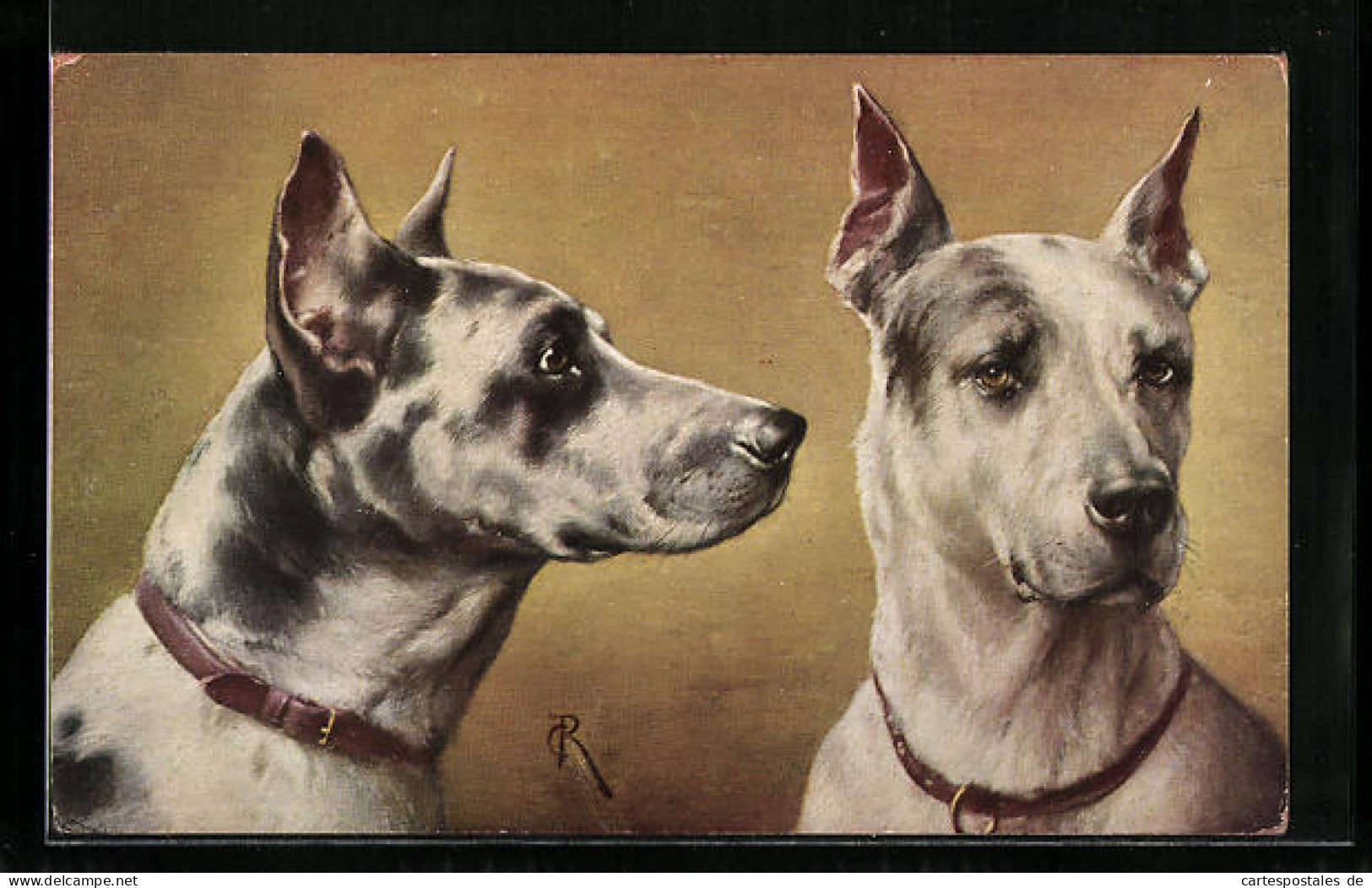 Künstler-AK Carl Reichert: Zwei Tiger-Doggen  - Hunde