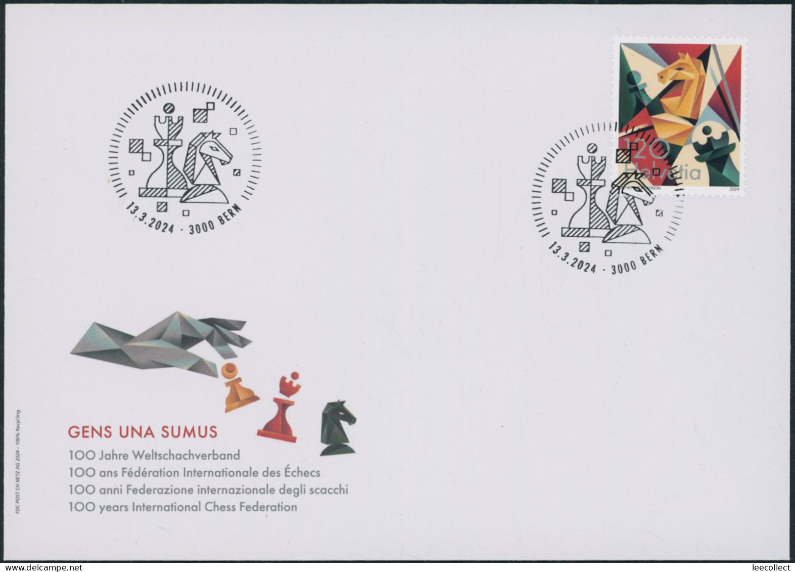 Suisse - 2024 - Weltschachverband - Brief - Sonderstempel - Brieven En Documenten