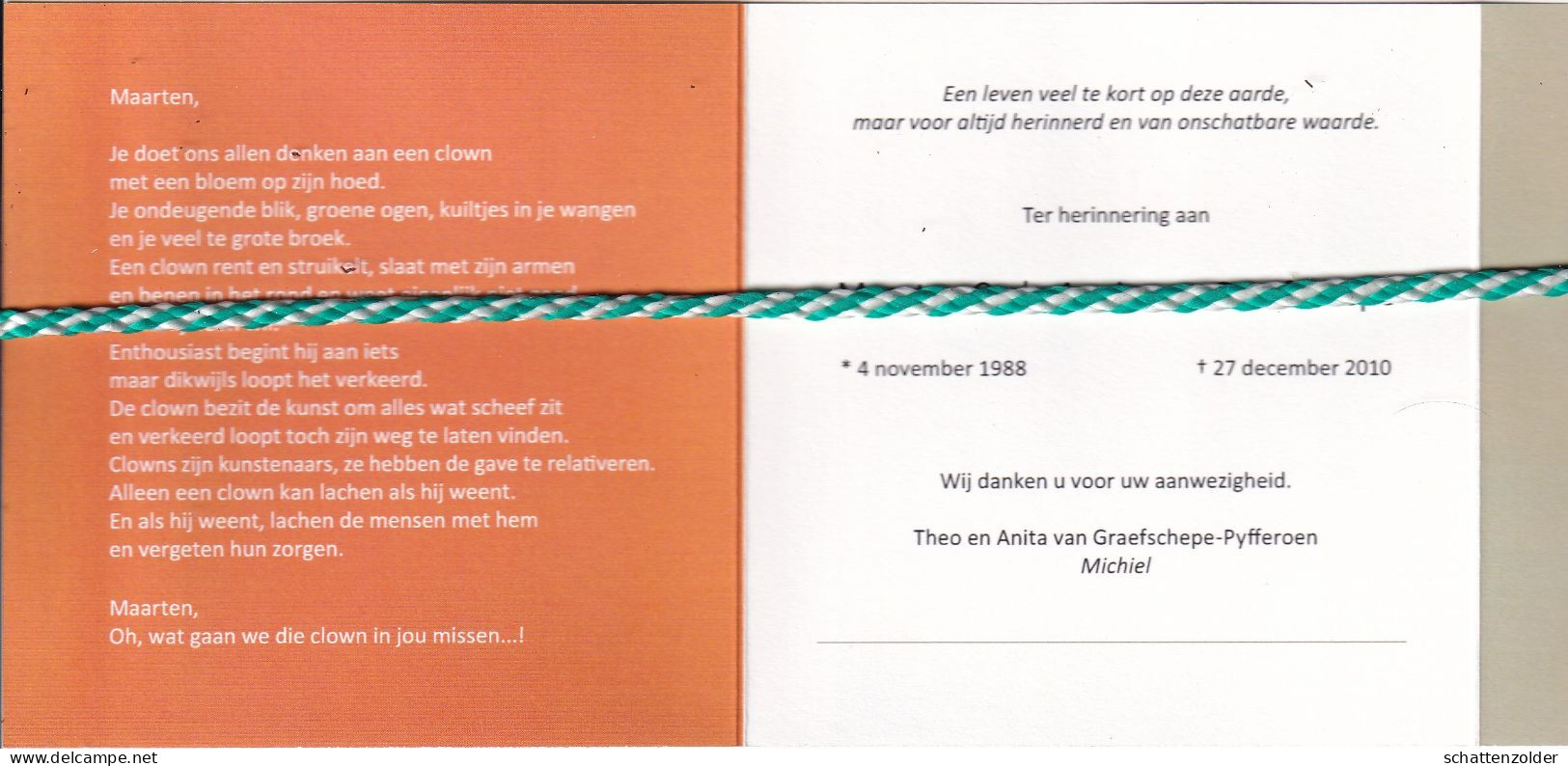 Maarten Carlo Annie Van Graefschepe, 1988, 2010. Foto - Obituary Notices