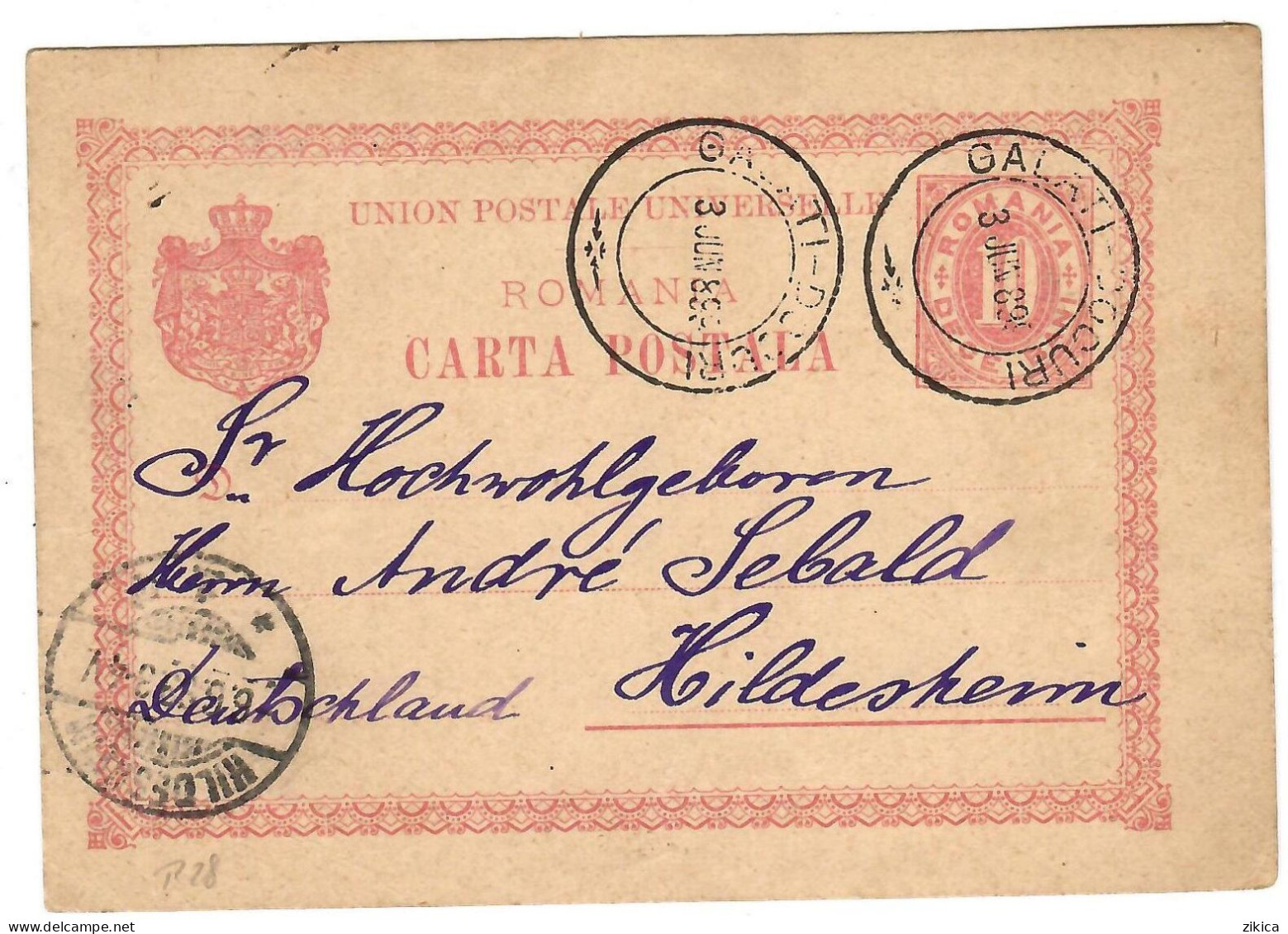 Romania - Postal Stationery 1899. Galati-Docuri Via Hildesheim Germany - Postwaardestukken