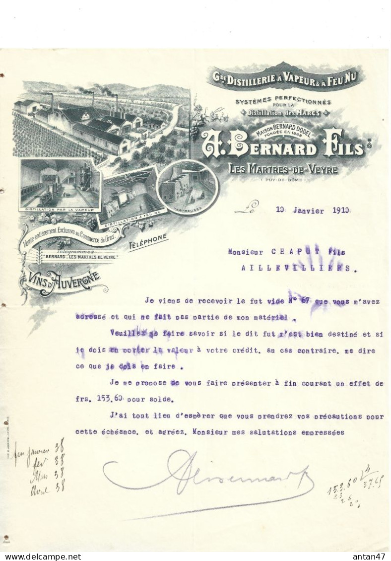 Courrier Illustré (usine) 1910 / 63 LES MARTRES DE VEYRE / Distillerie à Vapeur De Marcs BERNARD - 1900 – 1949