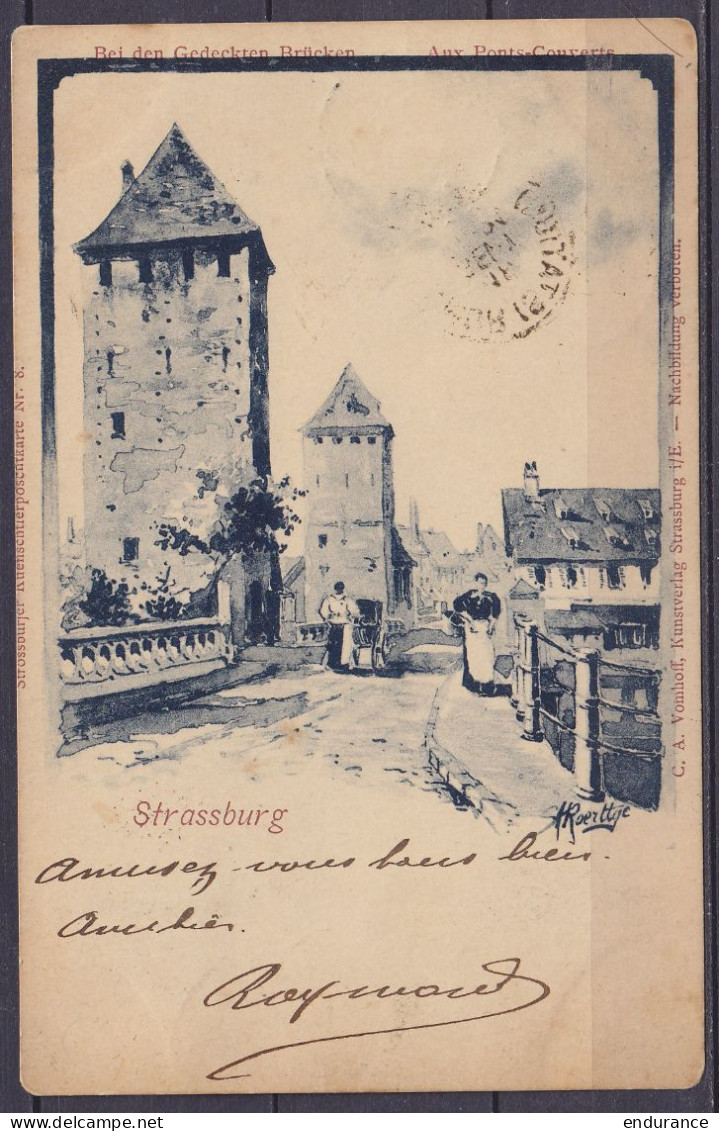 Allemagne - CP Strassburg Affr. 10pf Càd Ambulant "BASEL-LUXEMBURG /BAHNPOST /18.9.1898" Pour SCLAIGNEAUX Par Namur - Cà - 1893-1900 Thin Beard