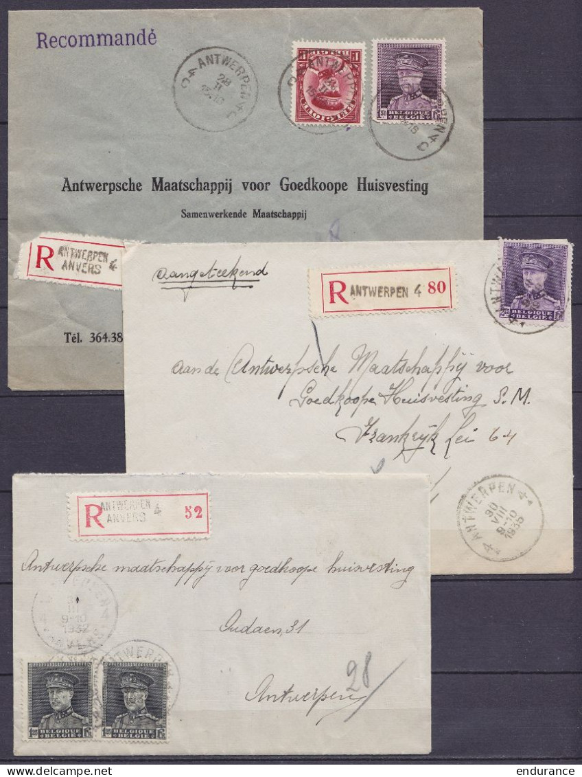 Lot De 7 Lettres Recommandées Affr. "Albert En Casquette" Càd ANTWERPEN-ANVERS 1932 à 1936 Pour E/V - 1931-1934 Képi