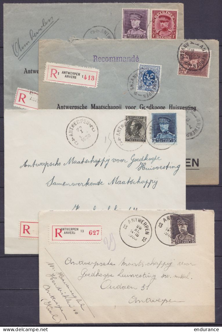 Lot De 7 Lettres Recommandées Affr. "Albert En Casquette" Càd ANTWERPEN-ANVERS 1932 à 1936 Pour E/V - 1931-1934 Chepi