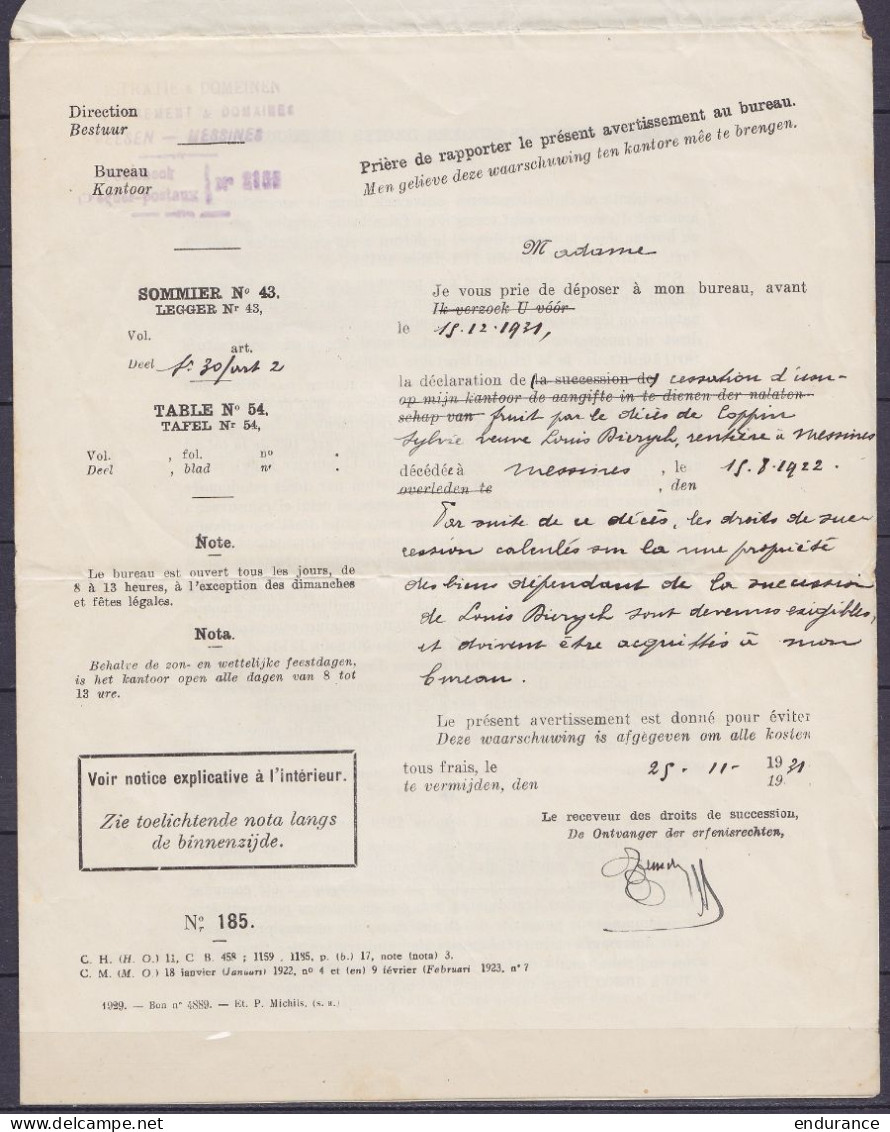 Convocation "Ministère Des Finances" Affr. N°320 Càd "BRUGGE 3/26 XI 1931/ BRUGES 3" Pour ROUBAIX France - Cachet […/ EN - 1931-1934 Mütze (Képi)