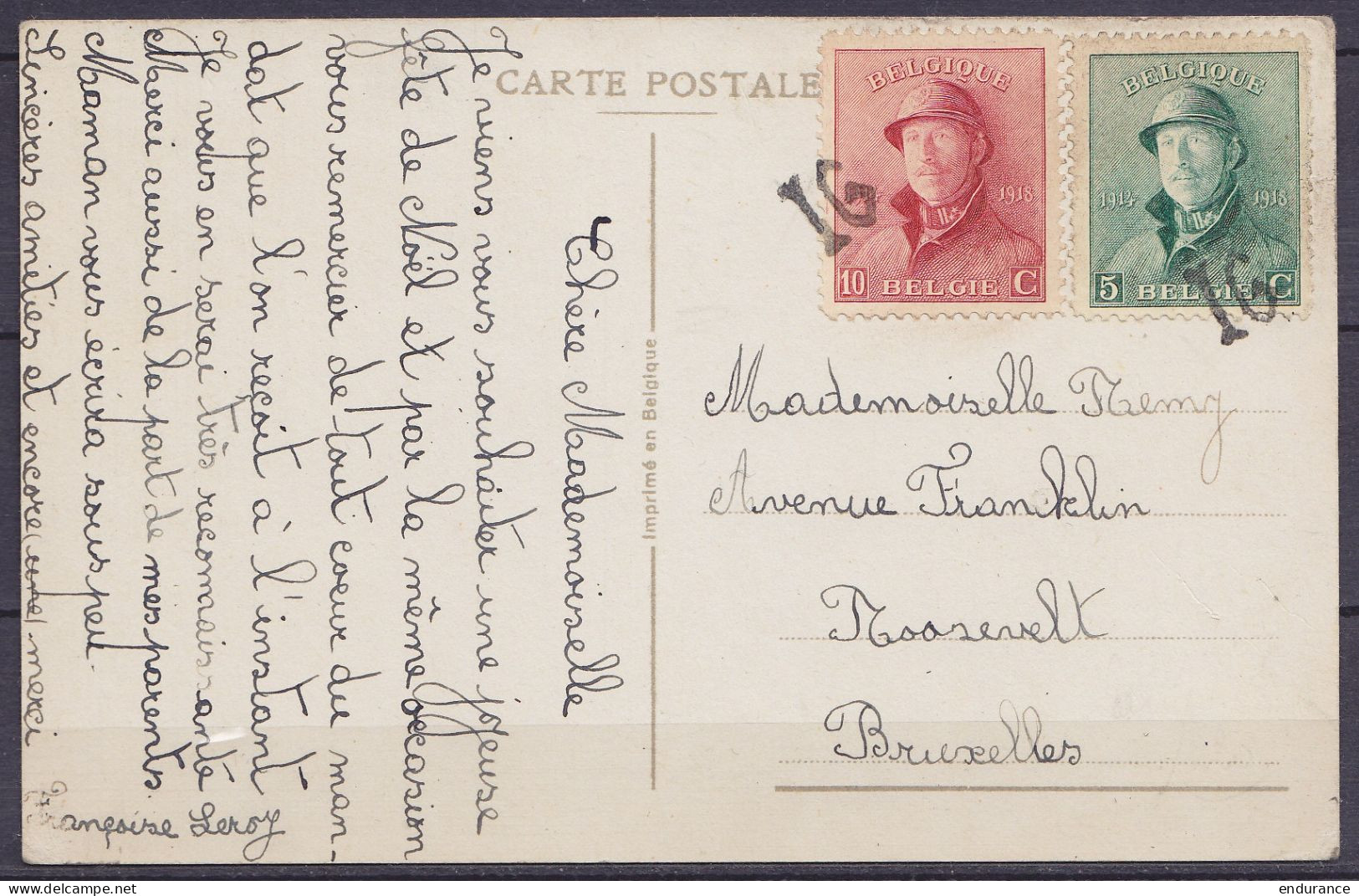 CP Fantaisie Affr. N°167+168 Oblit. Fortune "16" (anulation Utilisée Généralement Sur Reçus) Pour BRUXELLES - 1919-1920 Behelmter König
