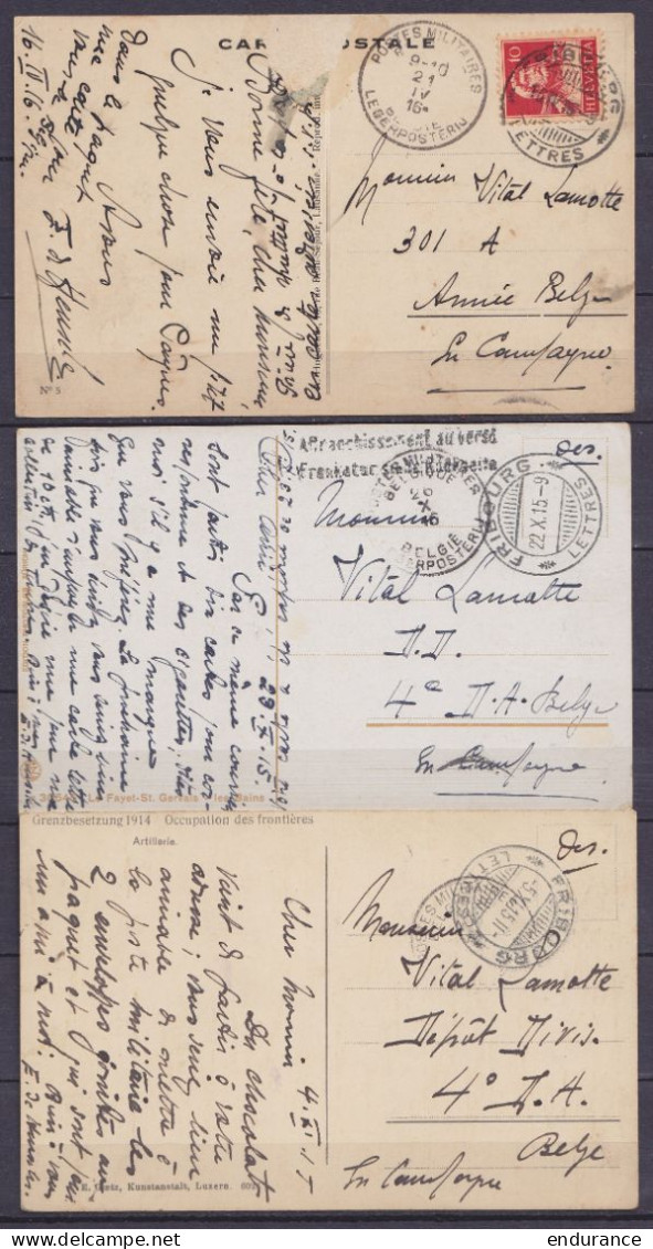 Suisse - Lot De 6 Cartes De FRIBOURG De 1915 à 1917 Pour Militaire Belge En Campagne - Càd Arrivée "POSTES MILITAIRES Be - Army: Belgium