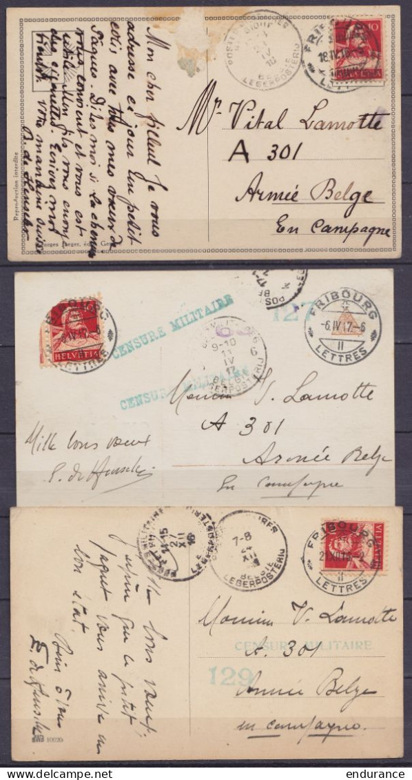 Suisse - Lot De 6 Cartes De FRIBOURG De 1915 à 1917 Pour Militaire Belge En Campagne - Càd Arrivée "POSTES MILITAIRES Be - Armée Belge