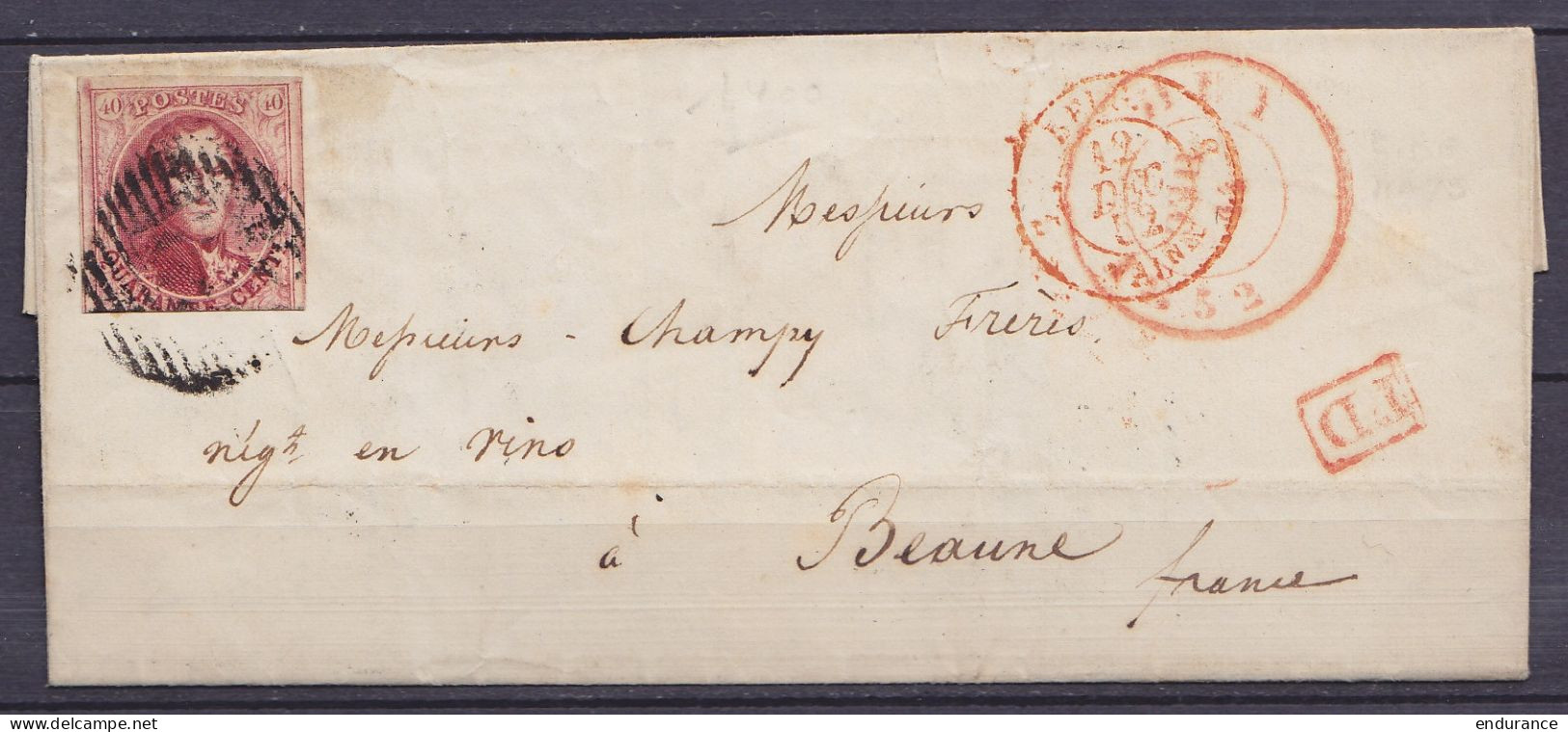 L. Du Curé De St-Léonard Affr. N°8 P62 Càd HUY /11 DEC 1852 (centre Décalé) Pour Négociant En Vins à BEAUNE France - [PD - 1851-1857 Medaglioni (6/8)