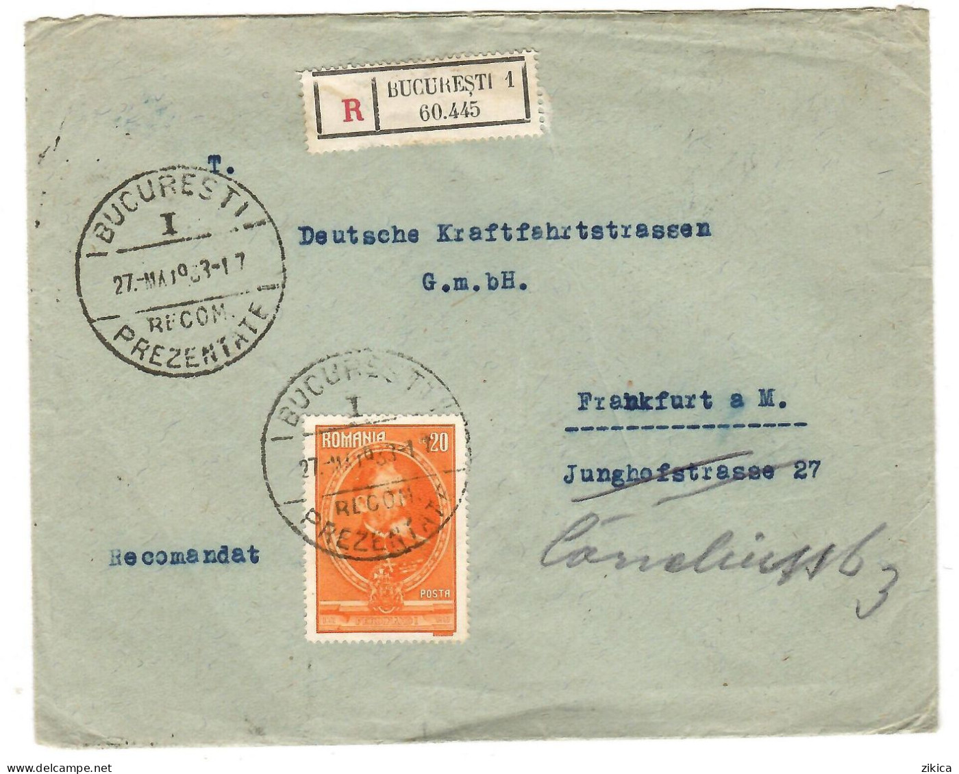 Romania - R - Letter Bucuresti 1933 Via Germany.stamp : 1931 The 50th Anniversary Of The Kingdom Romania - Brieven En Documenten