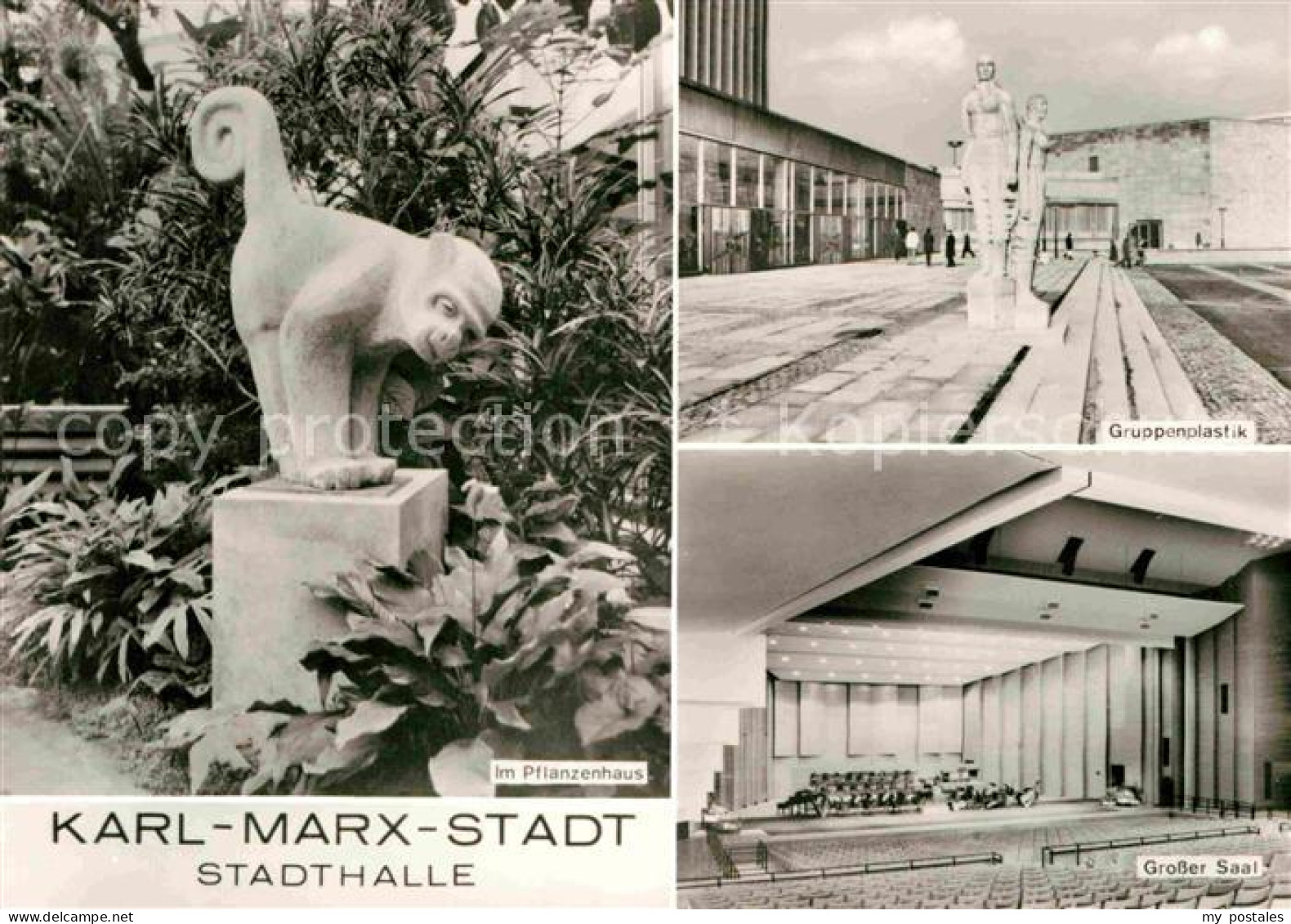 72728003 Karl-Marx-Stadt Stadthalle Affenskulptur Pflanzenhaus Gruppenplastik Gr - Chemnitz