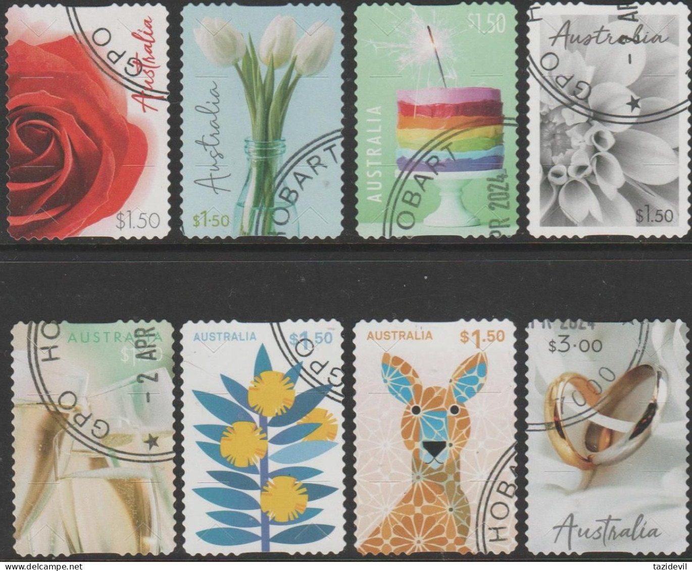 AUSTRALIA - DIE-CUT-USED 2024 $13.50 Special Occasions Set Of Eight - Postmarks Will Vary - Gebraucht