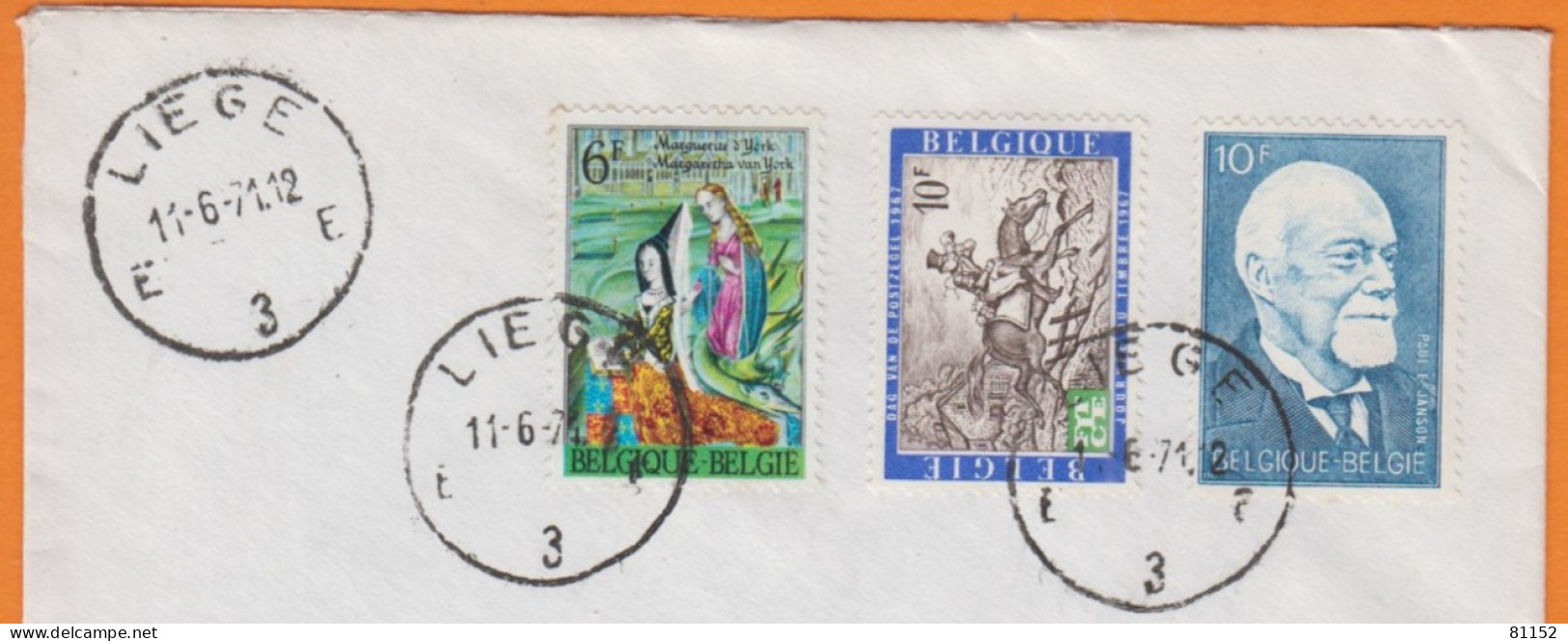Belgique Lettre Recommandée De LIEGE 1971   Avec Compo De 3  Timbres Pour 95 PONTOISE - Lettres & Documents