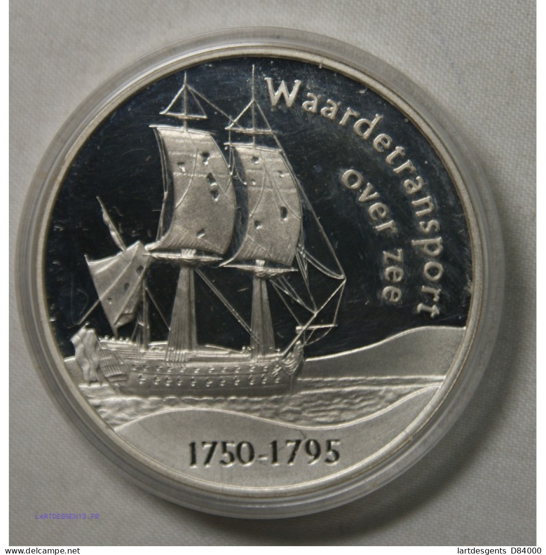 Pays Bas - Médaille Argent Waardetransport Over Zee 1750-175 1340 Ex. - Professionnels / De Société