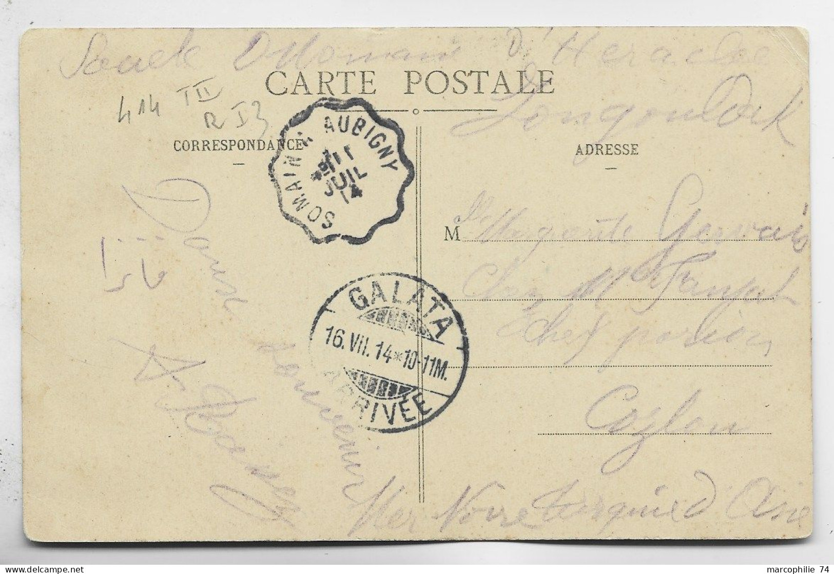 SEMEUSE 10C AU RECTO CARTE LILLE CONVOYEUR SOMAIN A AUBIGNY 1914 POUR COZLOU GATATA ARRIVEE - 1906-38 Sower - Cameo