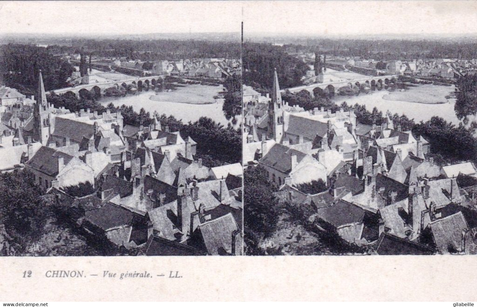 37 - Indre Et Loire - CHINON - Vue Generale  - Carte Stereoscopique - Chinon