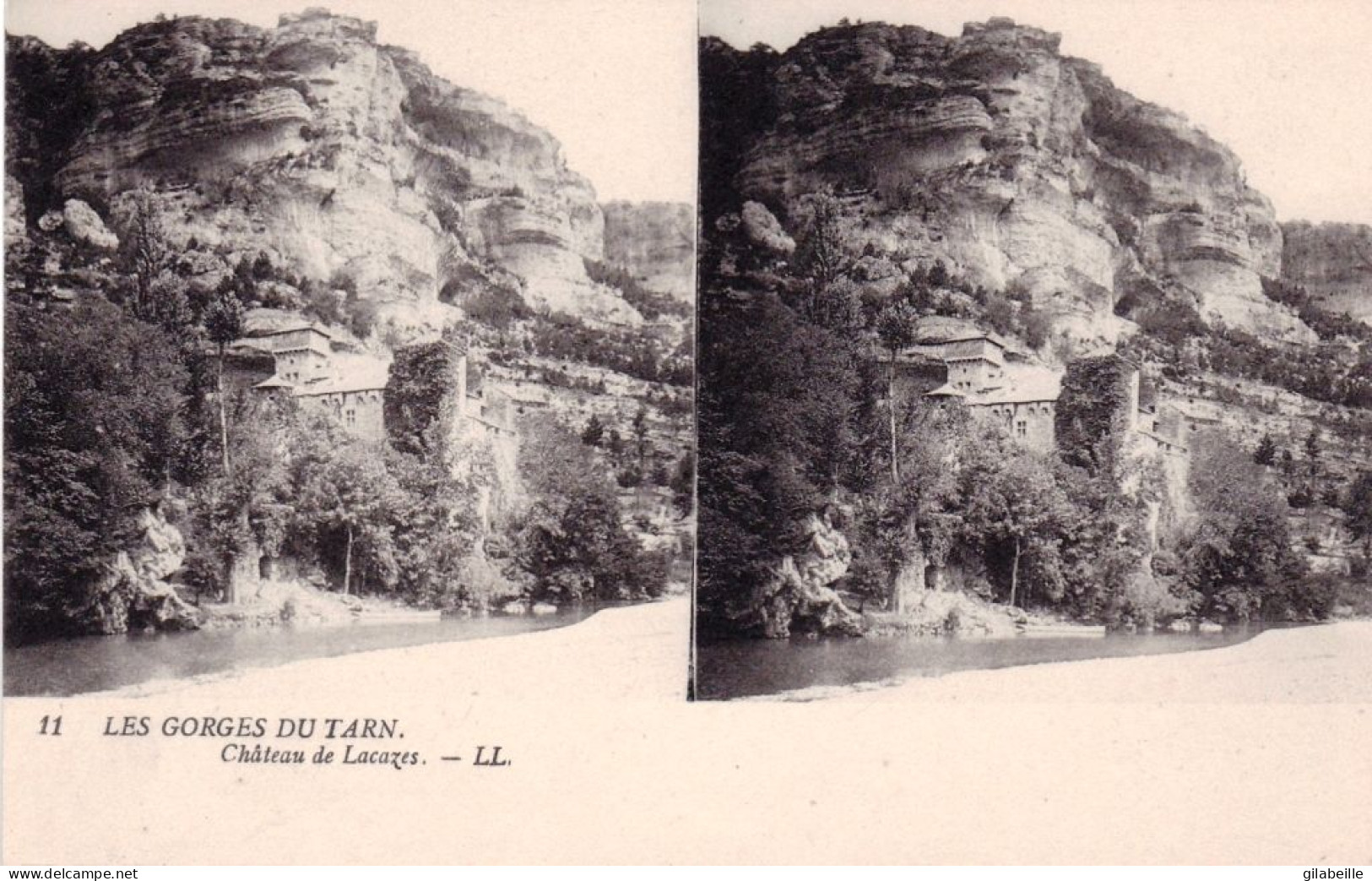 48 - Lozere - Les Gorges Du Tarn - Chateau De Lacazes   -   Carte Stereoscopique - Gorges Du Tarn