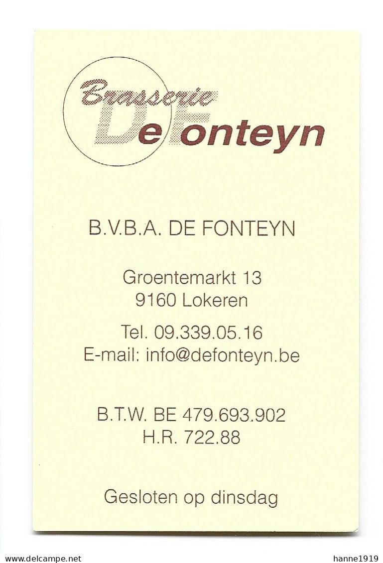 Lokeren Groentemarkt Brasserie De Fonteyn Visitekaartje Etiquette Htje - Visiting Cards