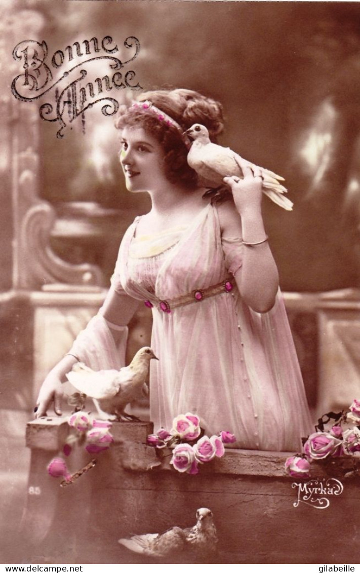 Fantaisie -  Bonne Année  1913 - Jeune Femme Aux Colombes - Nouvel An