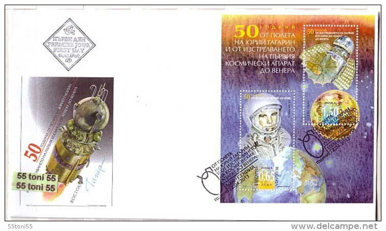 2011Space 50th Anniversary Of Yuri Gagarin's Flight Into Space S/S – FDC  BULGARIA /BULGARIE - FDC