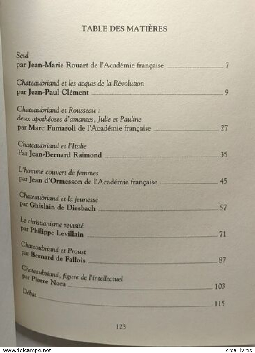 Chateaubriand - éclaireur Du Monde Actuel ; Actes Du Colloque ; Fondation Singer-Polignac Paris Le 10 Juin 1998 - Andere & Zonder Classificatie