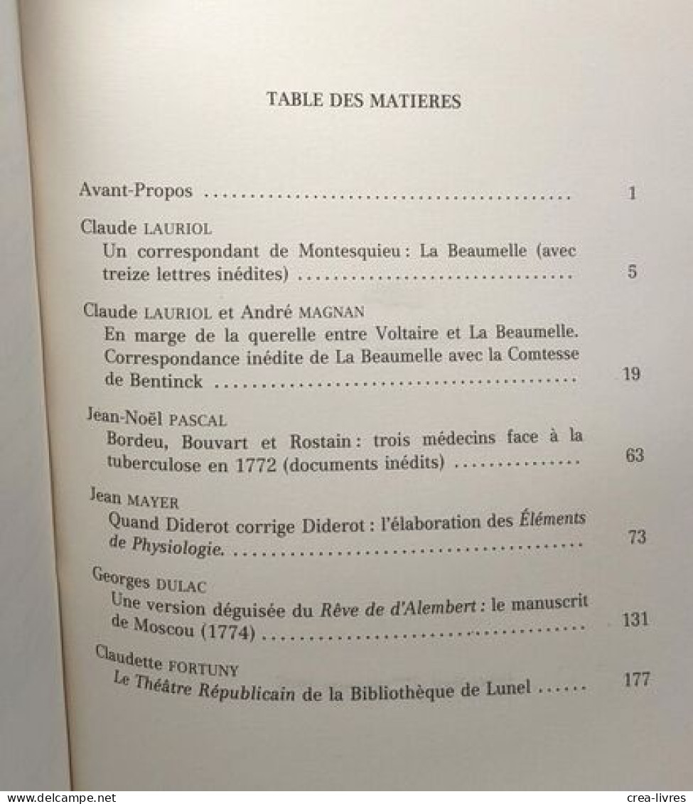 Recherches Nouvelles Sur Quelques écrivains Des Lumières (II) - Andere & Zonder Classificatie