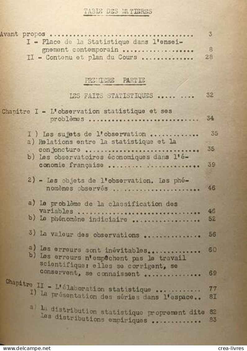 Cours De Statistique - Diploome D'études Supérieures économique Et Politique - Sciences économiques 1953-1954 - Derecho