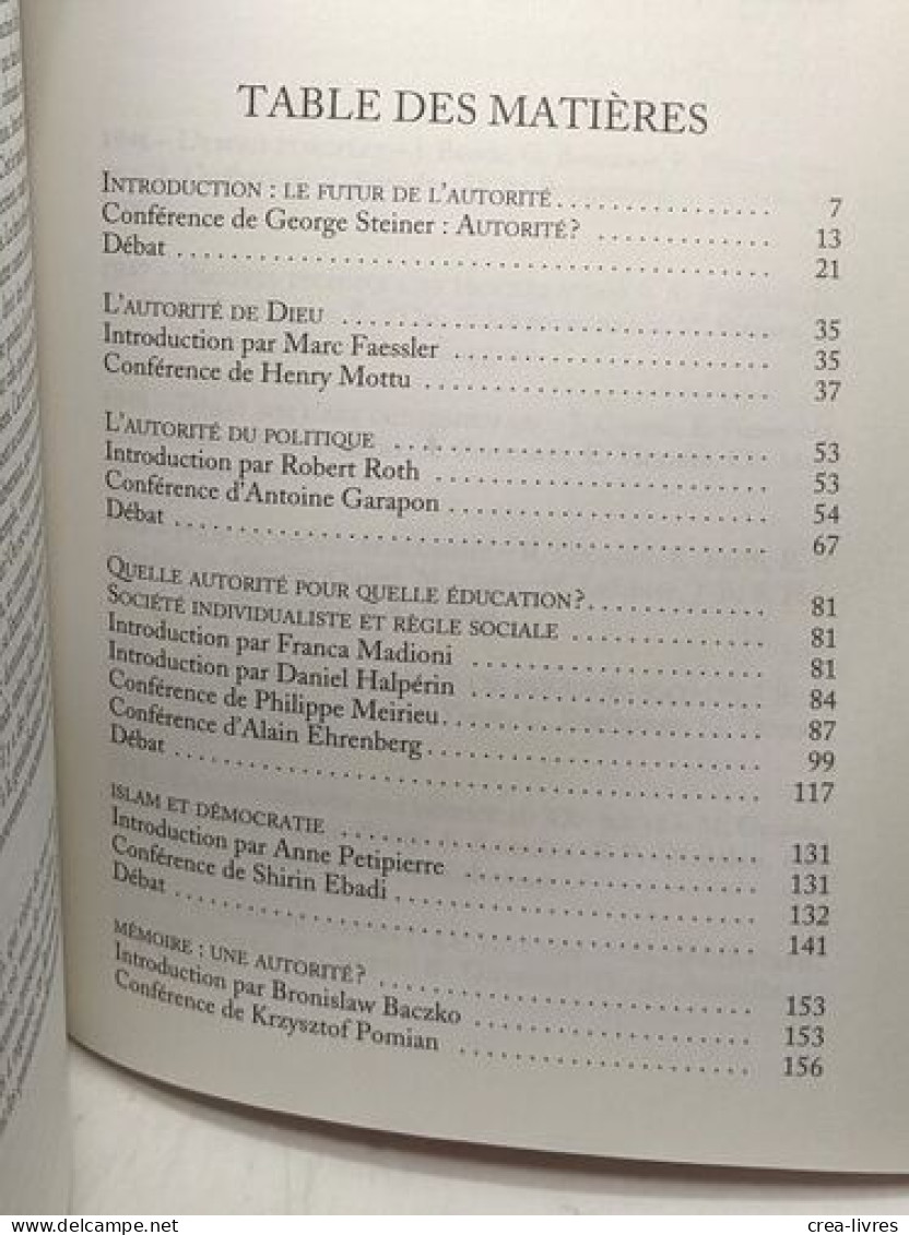 LE FUTUR DE L'AUTORITE / XLes Rencontres Internationales De Genève 2005 - Textes Des Conférences Et Des Débats - Autres & Non Classés