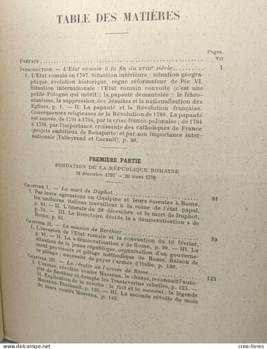 Le Régime Jacobin En Italie - étude Sur La République Romaine 1798 - 1799 ( Avec Deux Cartes) - Sonstige & Ohne Zuordnung