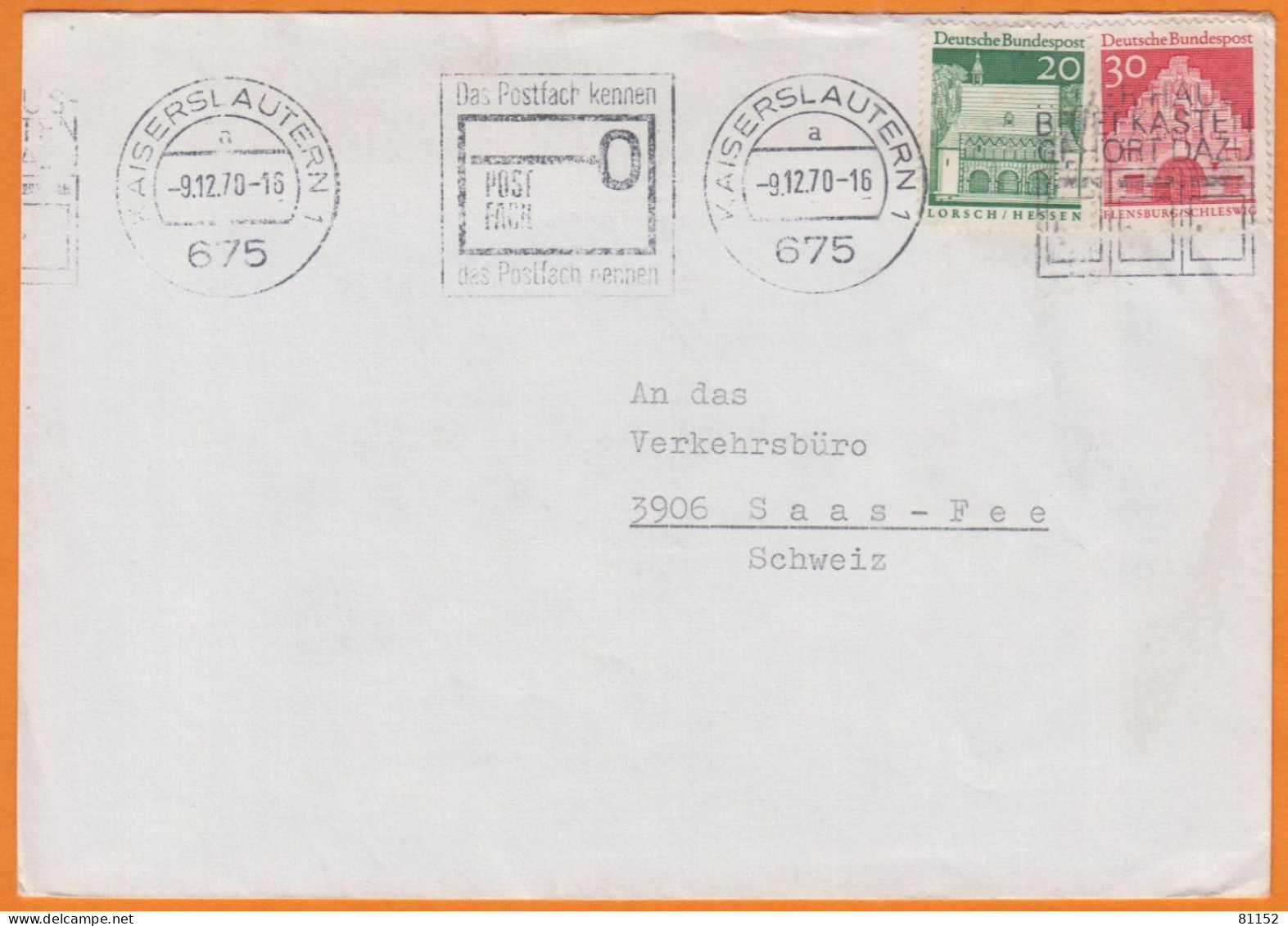 Allemagne  Lettre  De KAISERSLAUTERN   1970   Avec Compo De 2 Timbres   Pour SAAS-FEE   Suisse  Avec KRAG - Covers & Documents