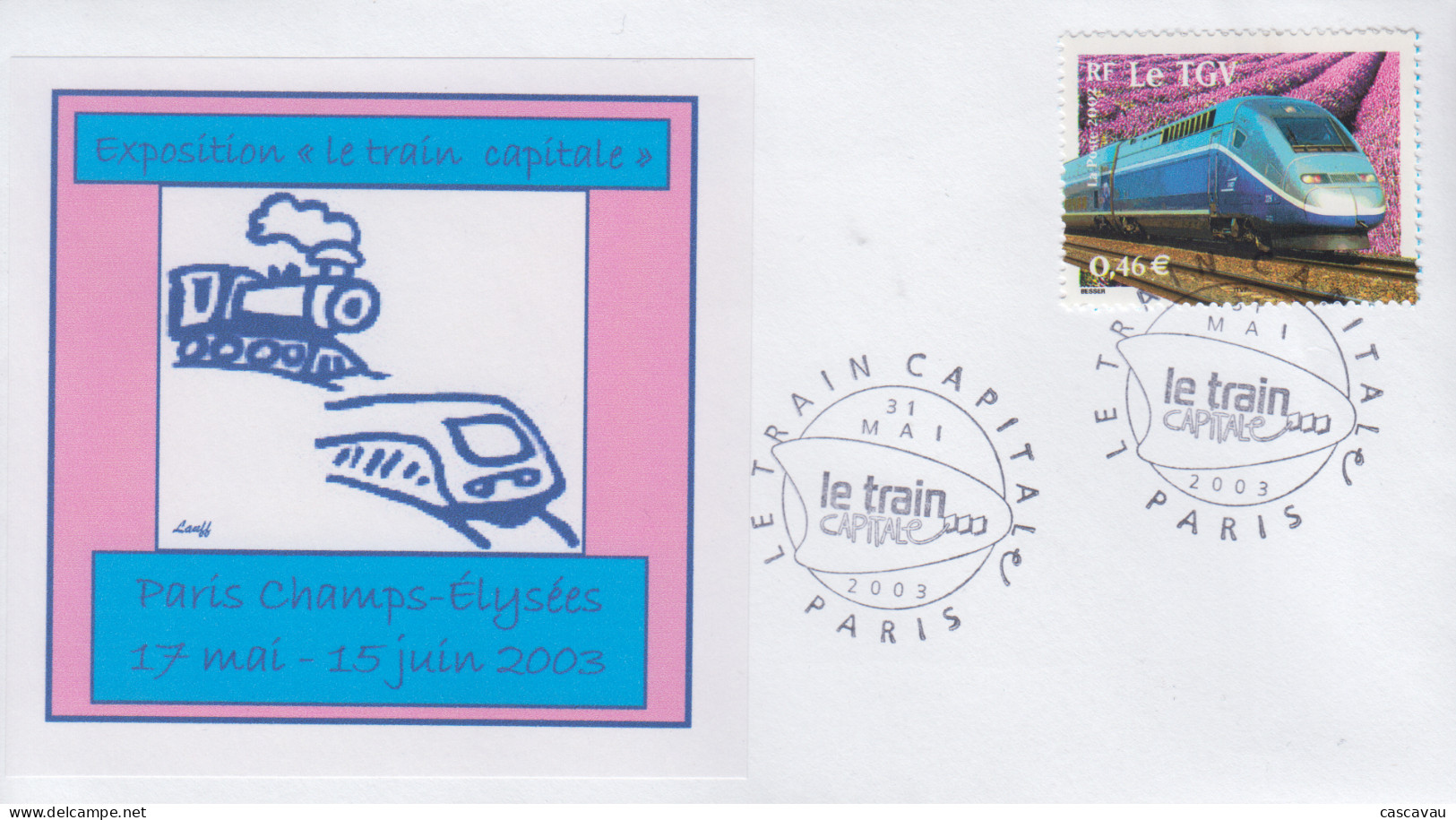 Enveloppe  FRANCE   Exposition    LE  TRAIN  CAPITALE     PARIS   2003 - Treni