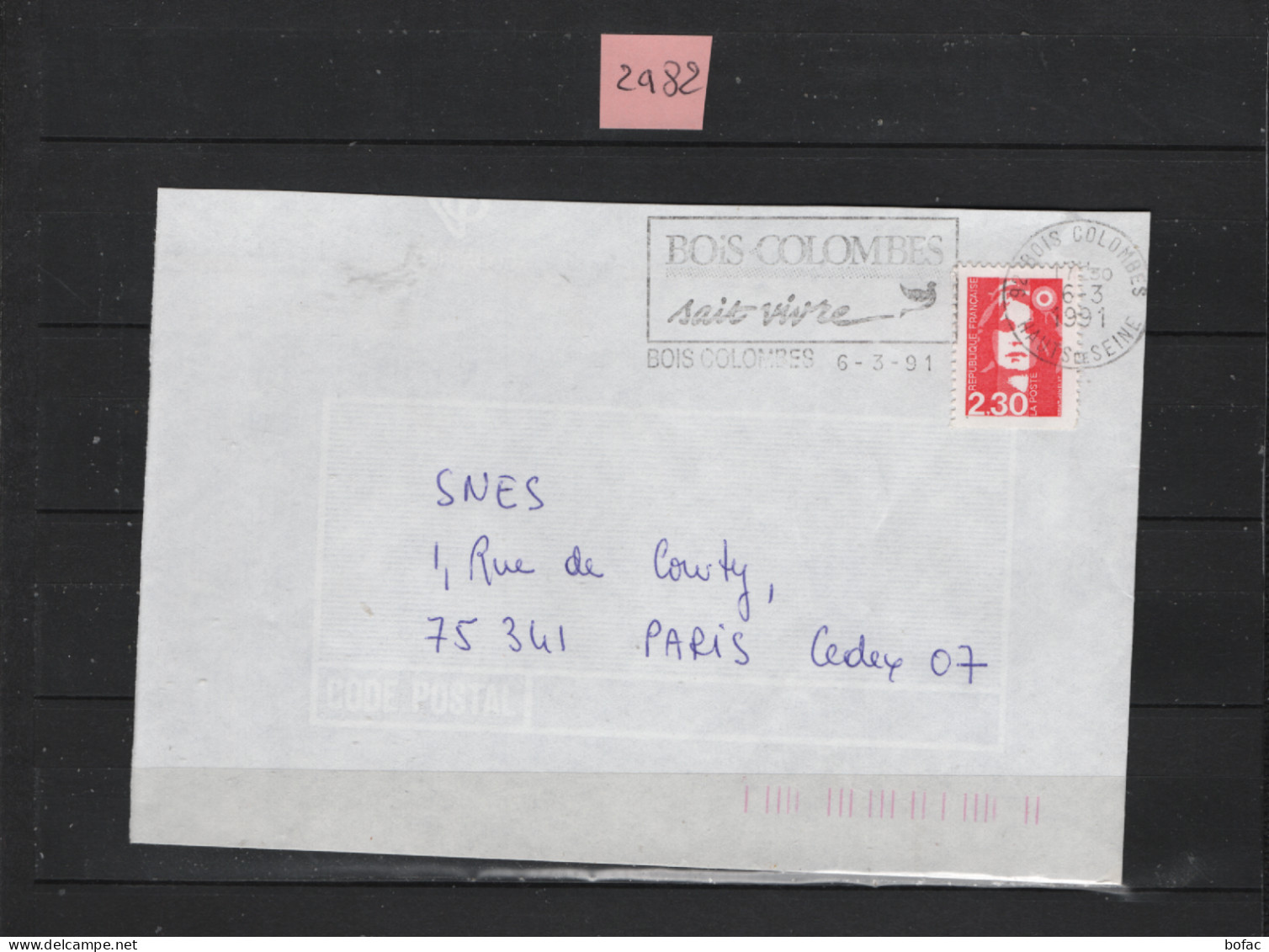 PRIX FIXE Bois Colombes  92 Haut De Seine  6-3-91 Marianne Du Bicentenaire Flamme 2982 - Mechanical Postmarks (Advertisement)